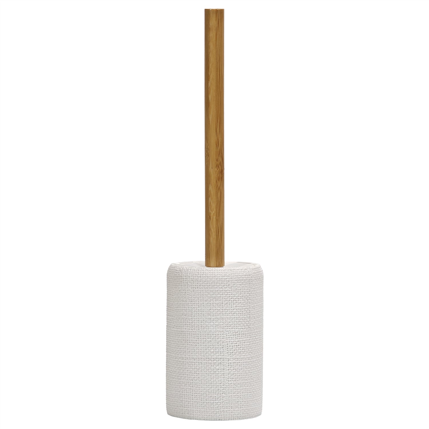 VESTIAMO CASA - Portascopino con Scopino in Poliresina Bianco con manico in bamboo - h41 cm diametro 9,5 cm