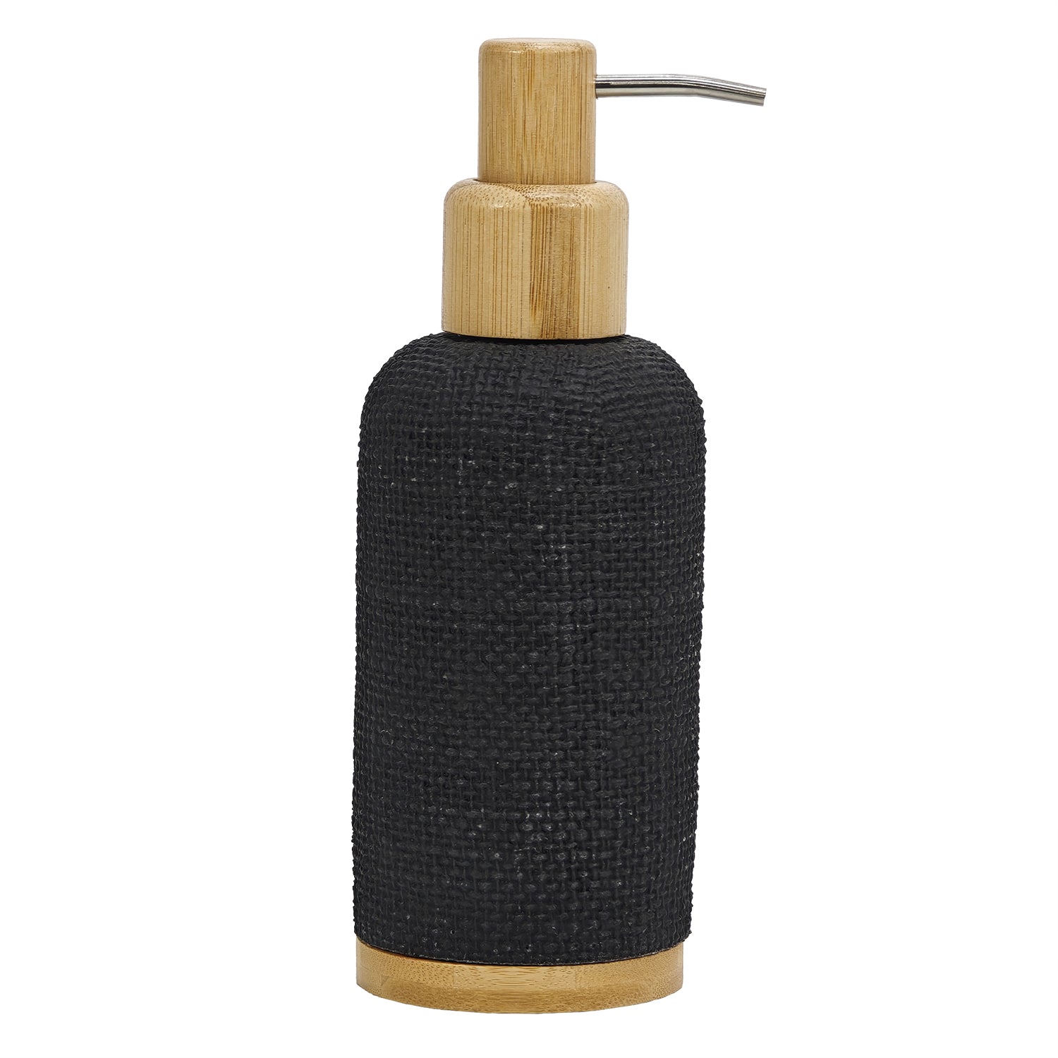 VESTIAMO CASA - Dispenser Sapone in Poliresina Nero e Bamboo 280 ml - h19 diametro 7,2 cm