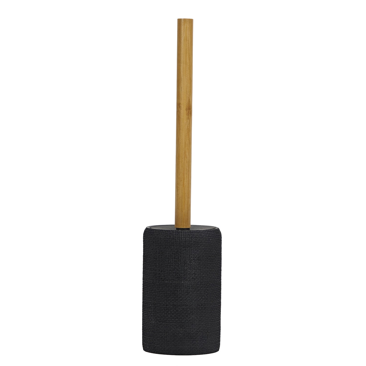 VESTIAMO CASA - Portascopino con Scopino in Poliresina Nero con manico in bamboo - h41 cm diametro 9,5 cm