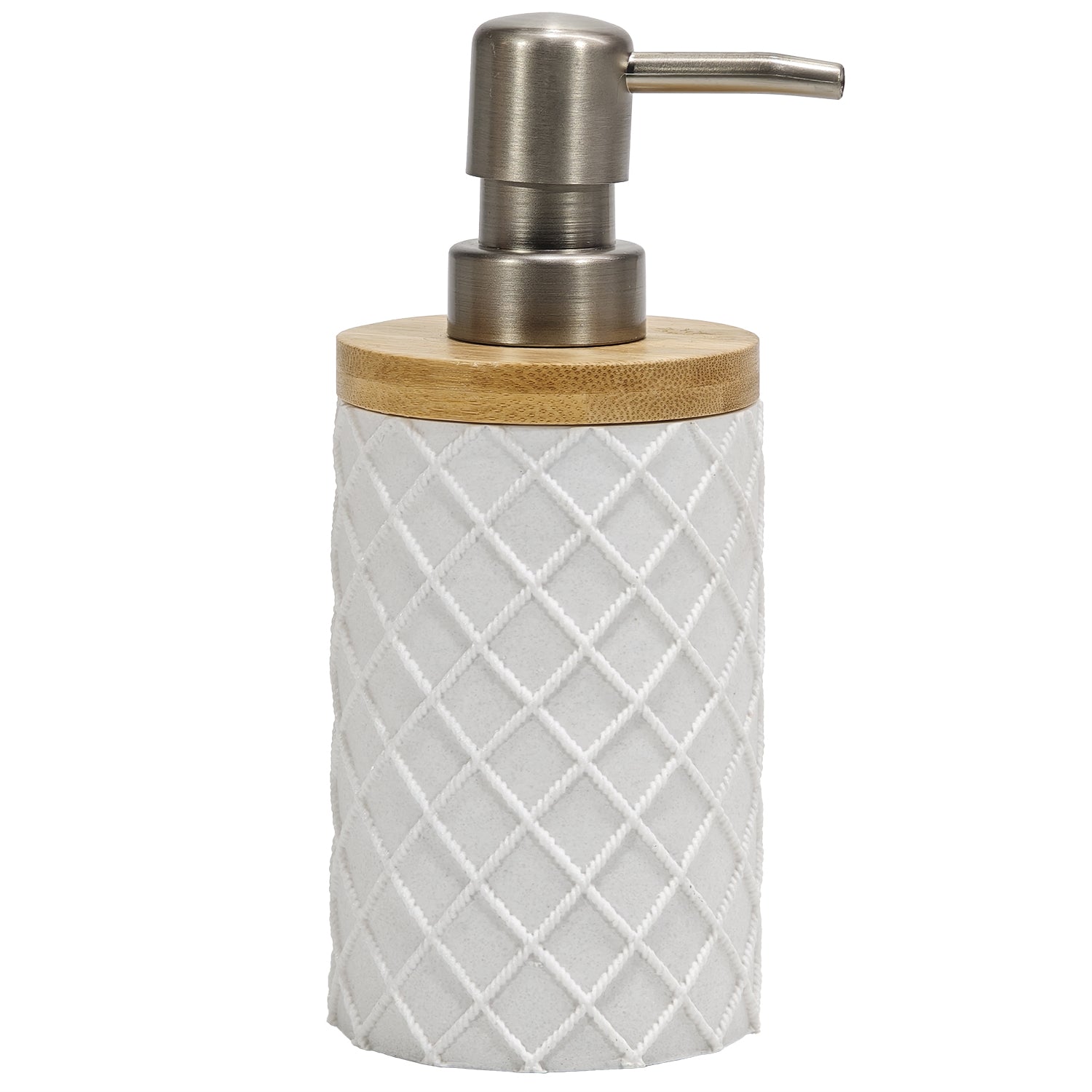 VESTIAMO CASA - Dispenser Sapone in Poliresina in Poliresina Bianco e Bamboo 220 ml