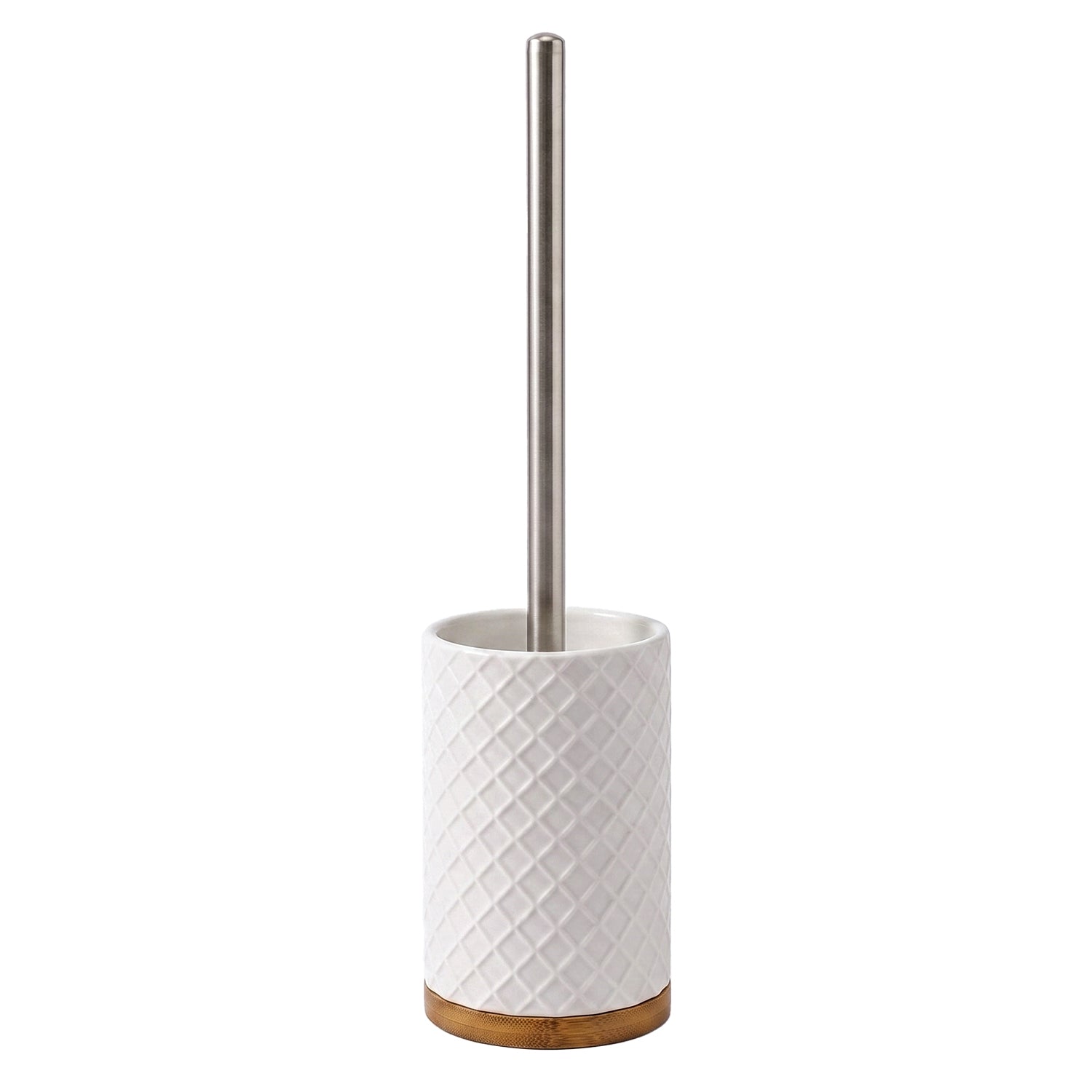 VESTIAMO CASA - Portascopino con Scopino in Poliresina Bianco e Bamboo - h37 cm x diametro 9 cm