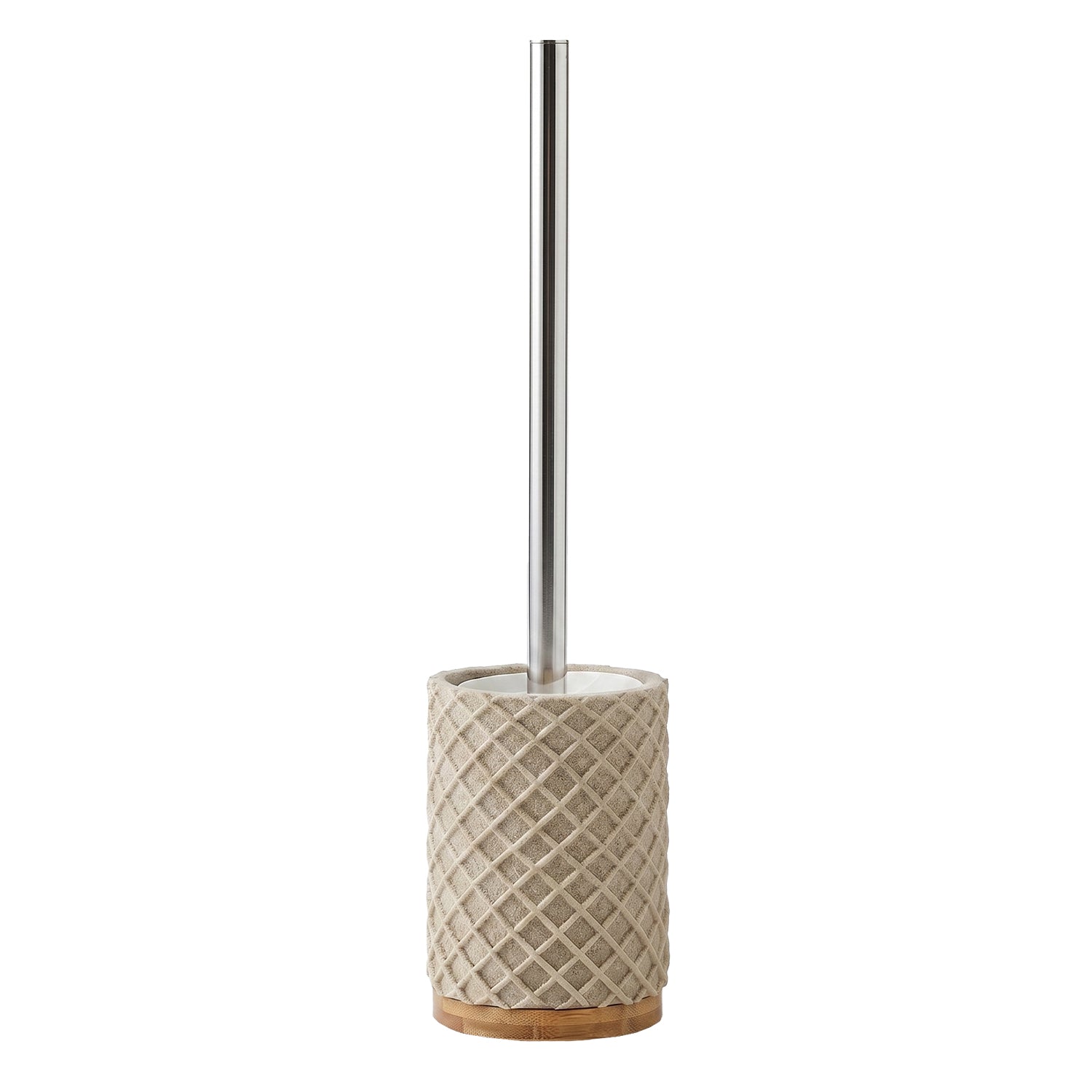 VESTIAMO CASA - Portascopino con Scopino in Poliresina Beige e bamboo - h37 cm x diametro 9 cm