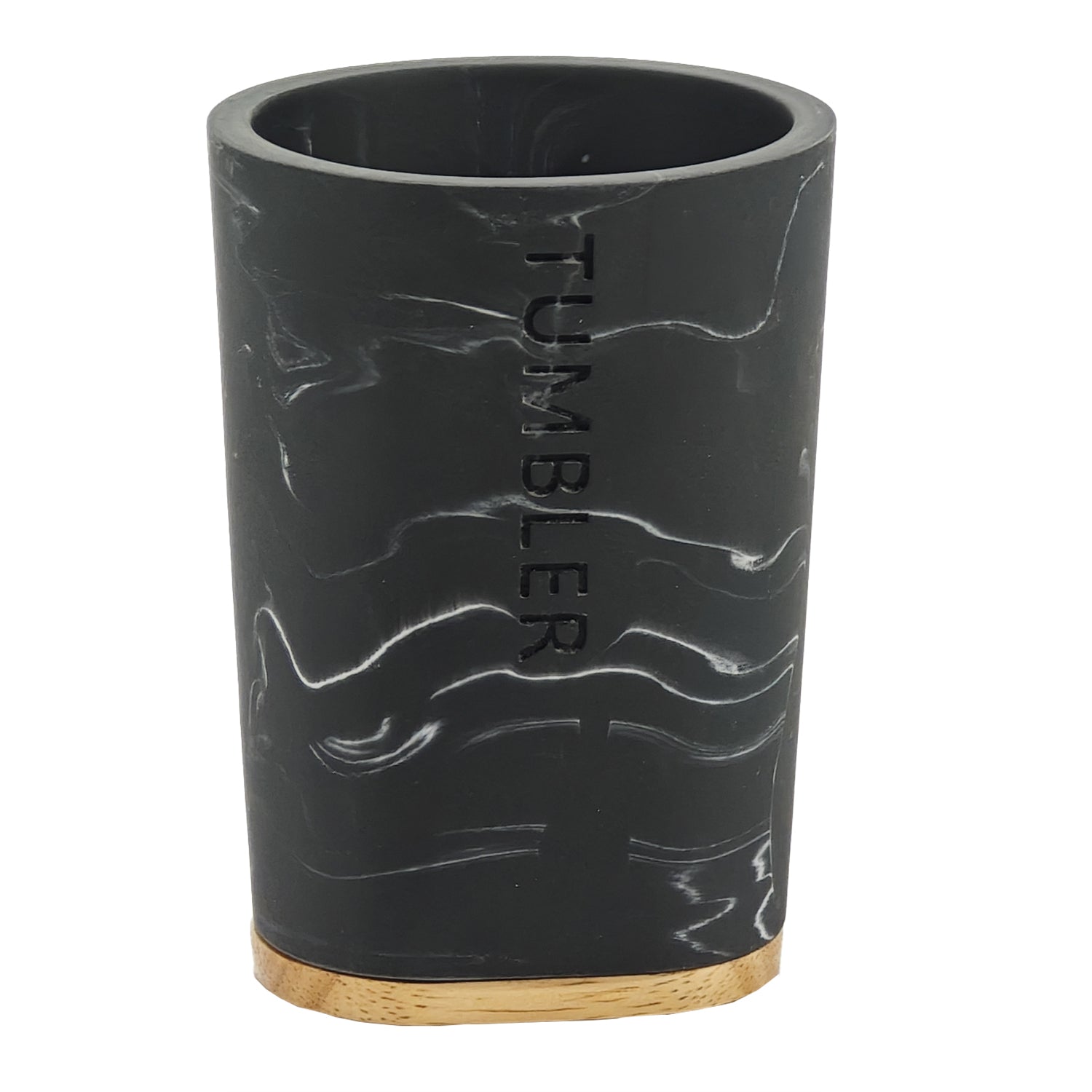 VESTIAMO CASA - Bicchiere Porta Spazzolini in Poliresina Nero Effetto Marmo - h10 cm x diametro 7,5 cm