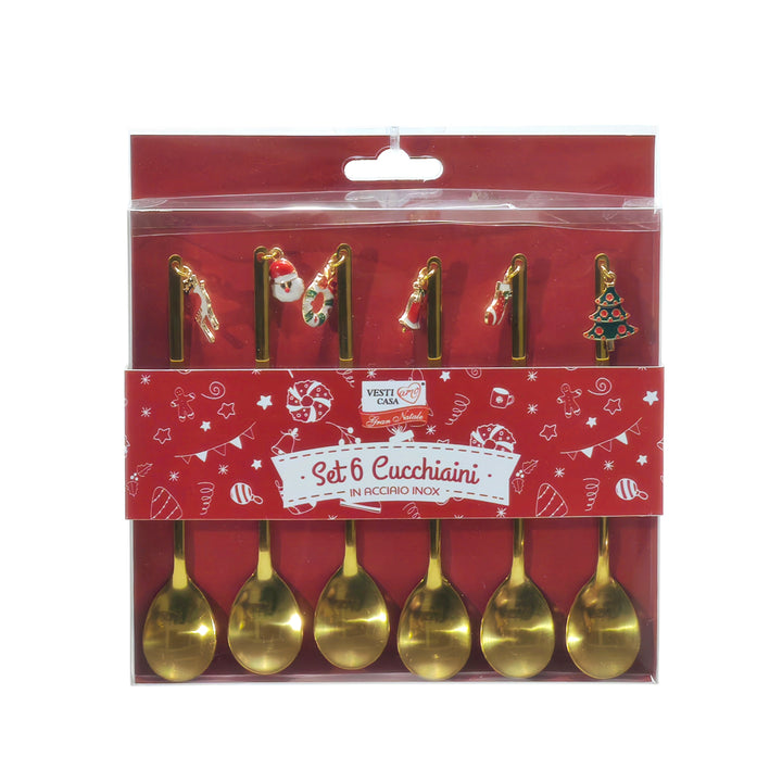 VESTIAMO CASA GRAN NATALE - Set 6 Cucchiaini Natalizie in Acciaio Inox Dorato