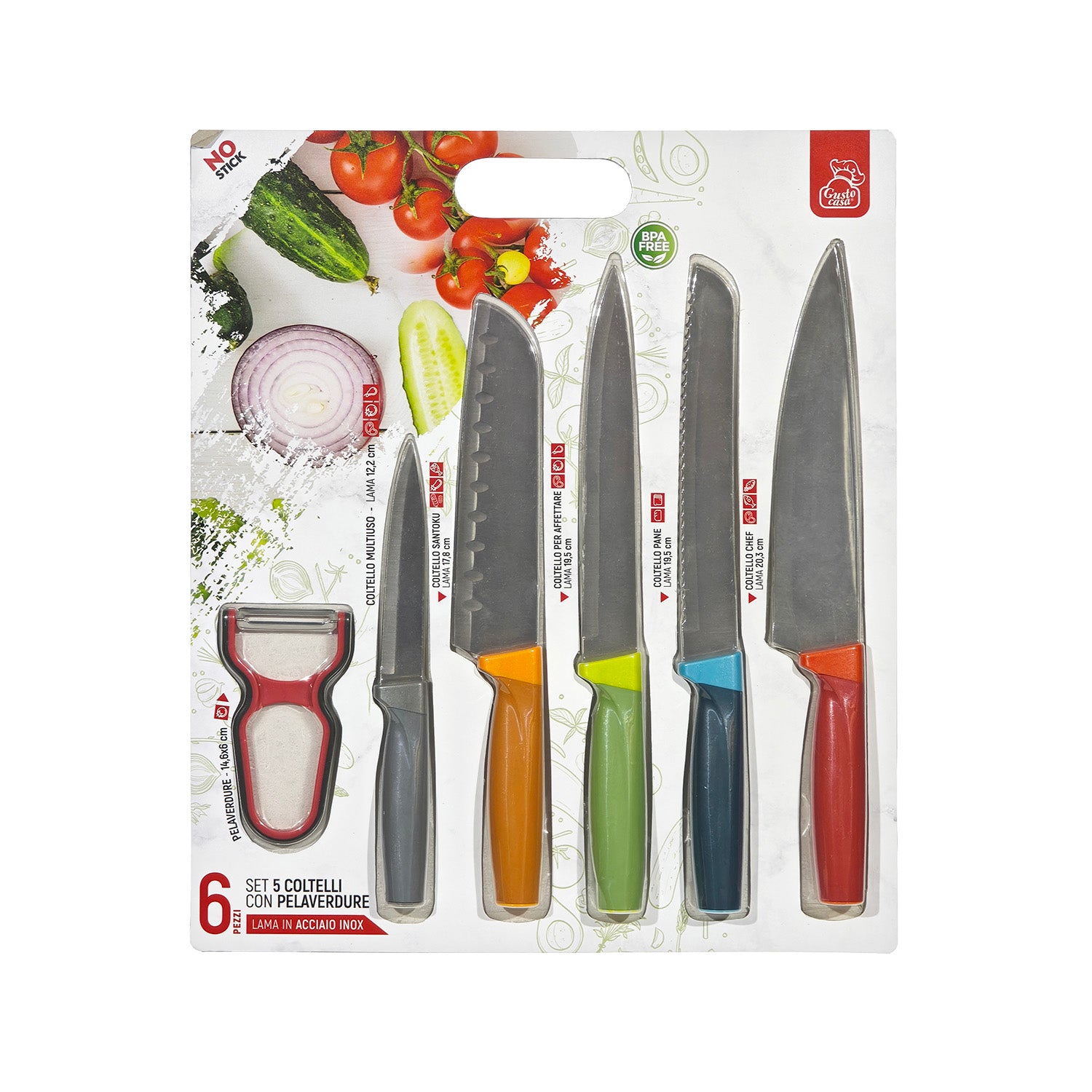GUSTO CASA - Coltelli con Pelaverdure - set 6 pezzi