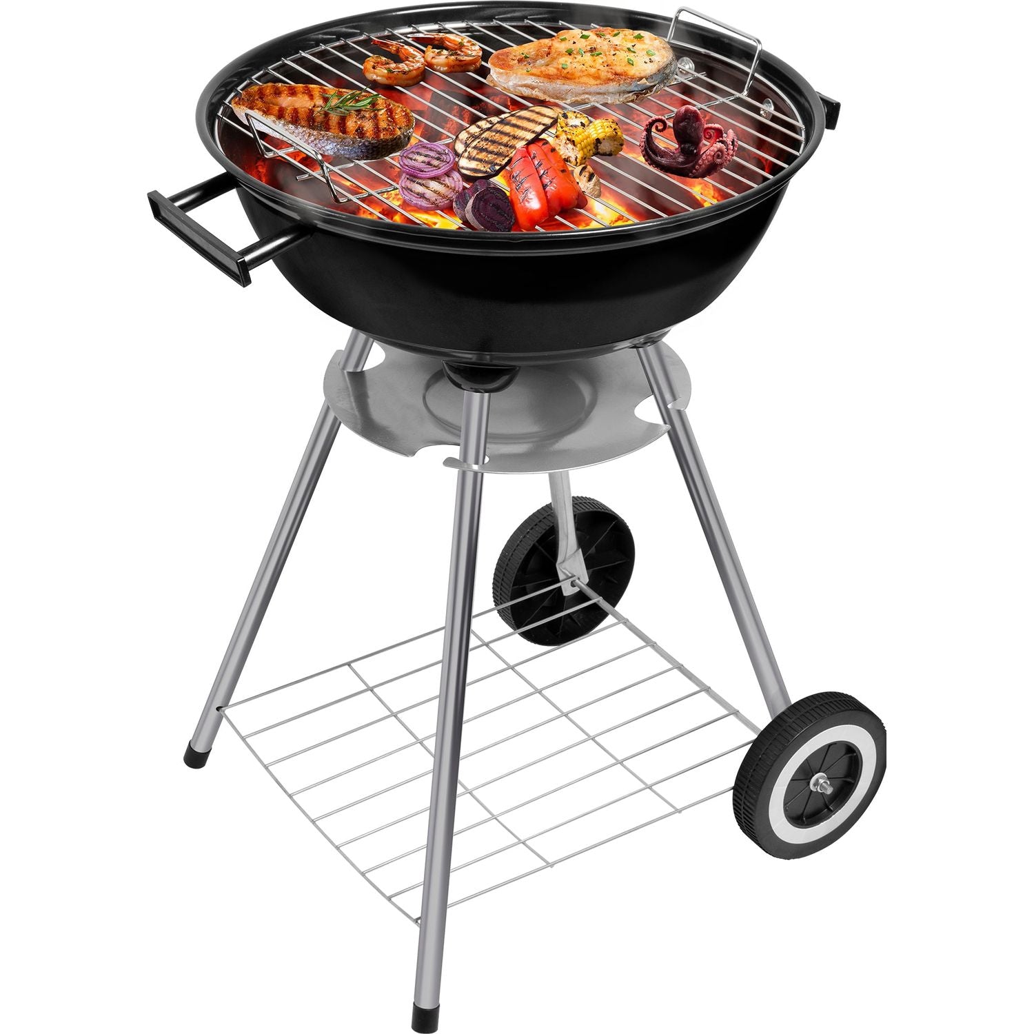 GUSTO CASA - Barbecue Tondo con coperchio e ruote - h86cm x diametro 47 cm