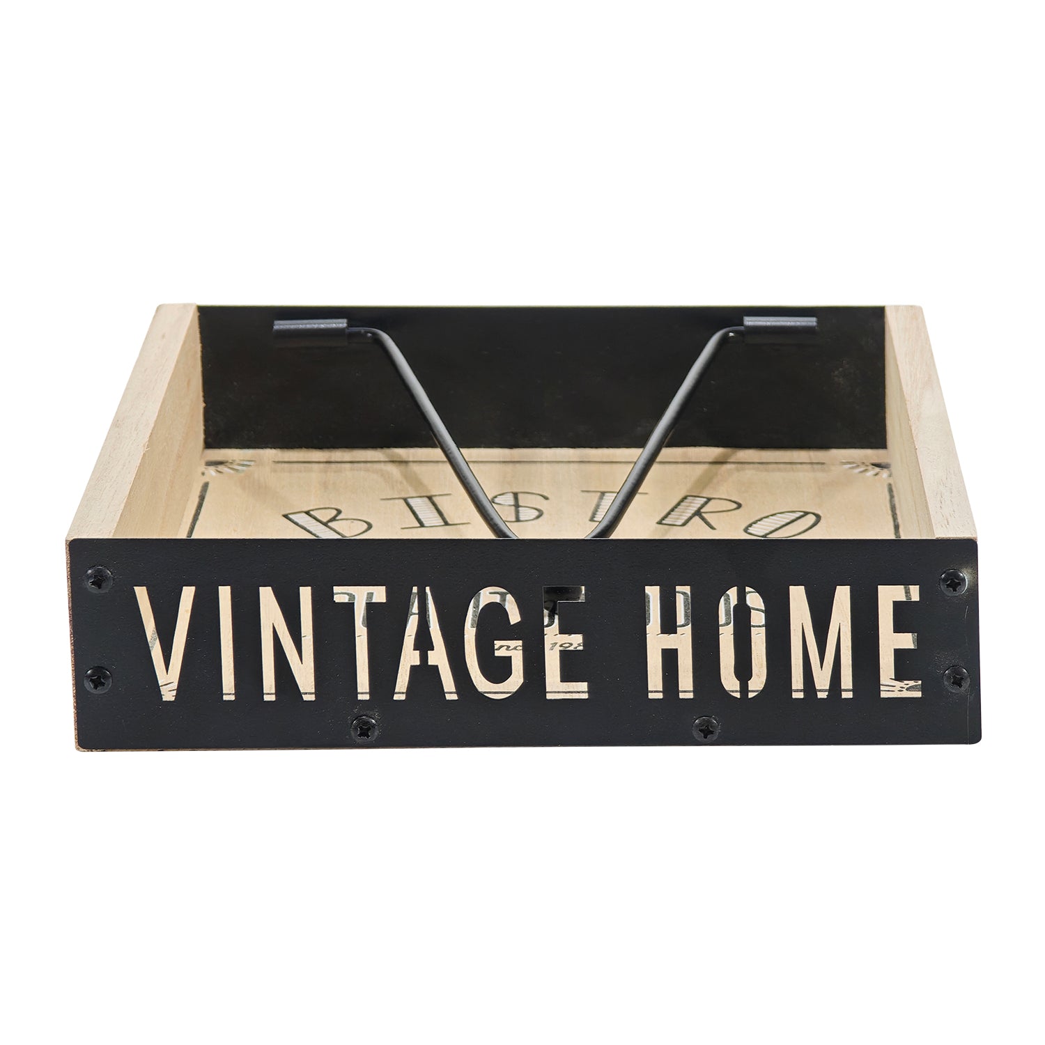 GT - Portatovaglioli Vintage Bistro in Legno e Metallo h5x21x21 cm