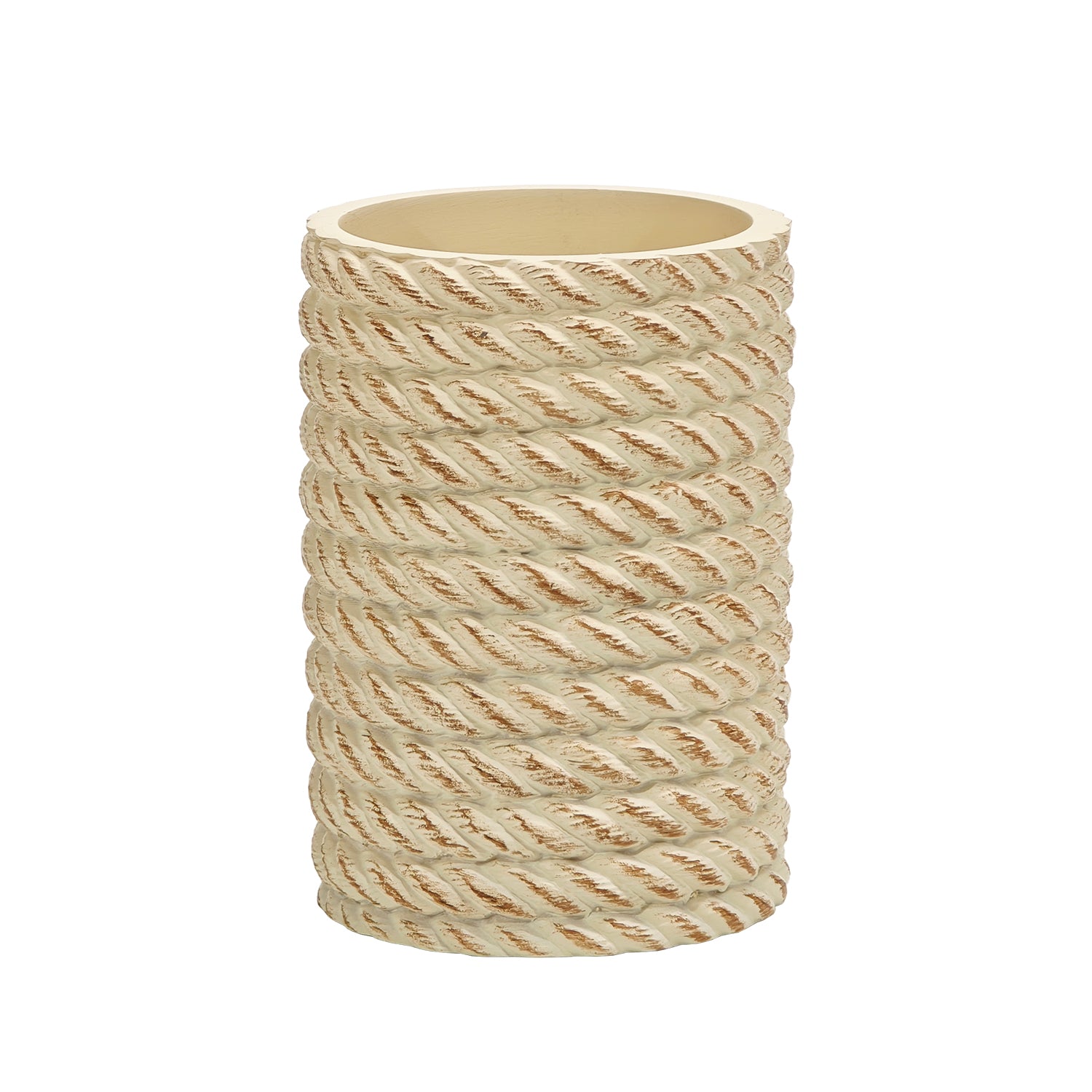 VESTIAMO CASA - Bicchiere Porta Spazzolini Effetto Corda Beige - h10,8 diametro 7,4 cm