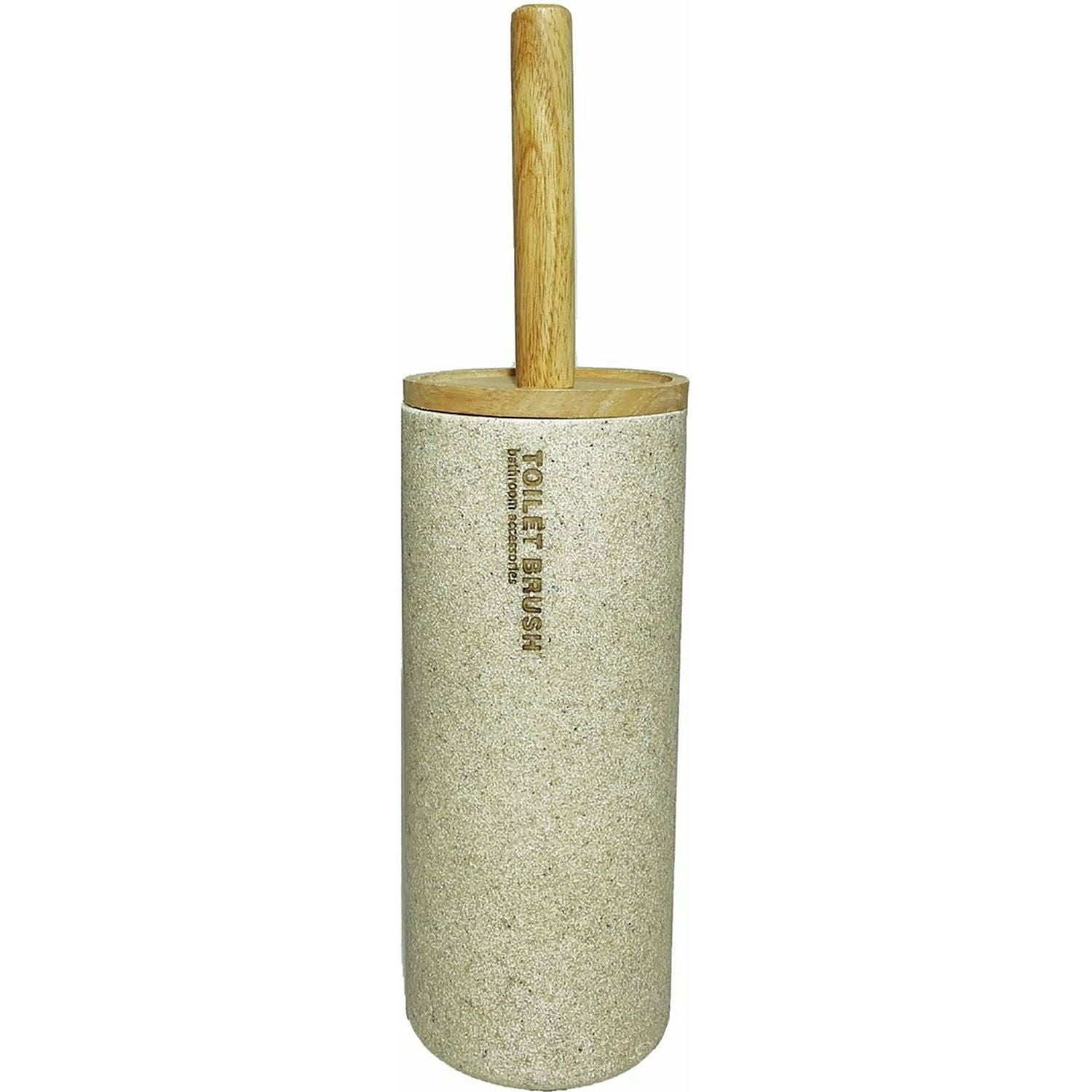 VESTIAMO CASA - Portascopino beige e legno con scopino - h38 cm x diametro 10,4 cm