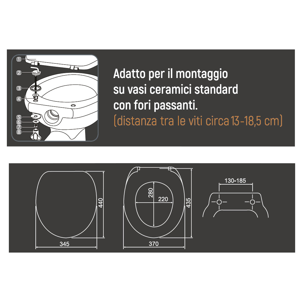 VESTIAMO CASA - Copriwater Universale con Cerniere in Acciaio Inox Linea Bamboo