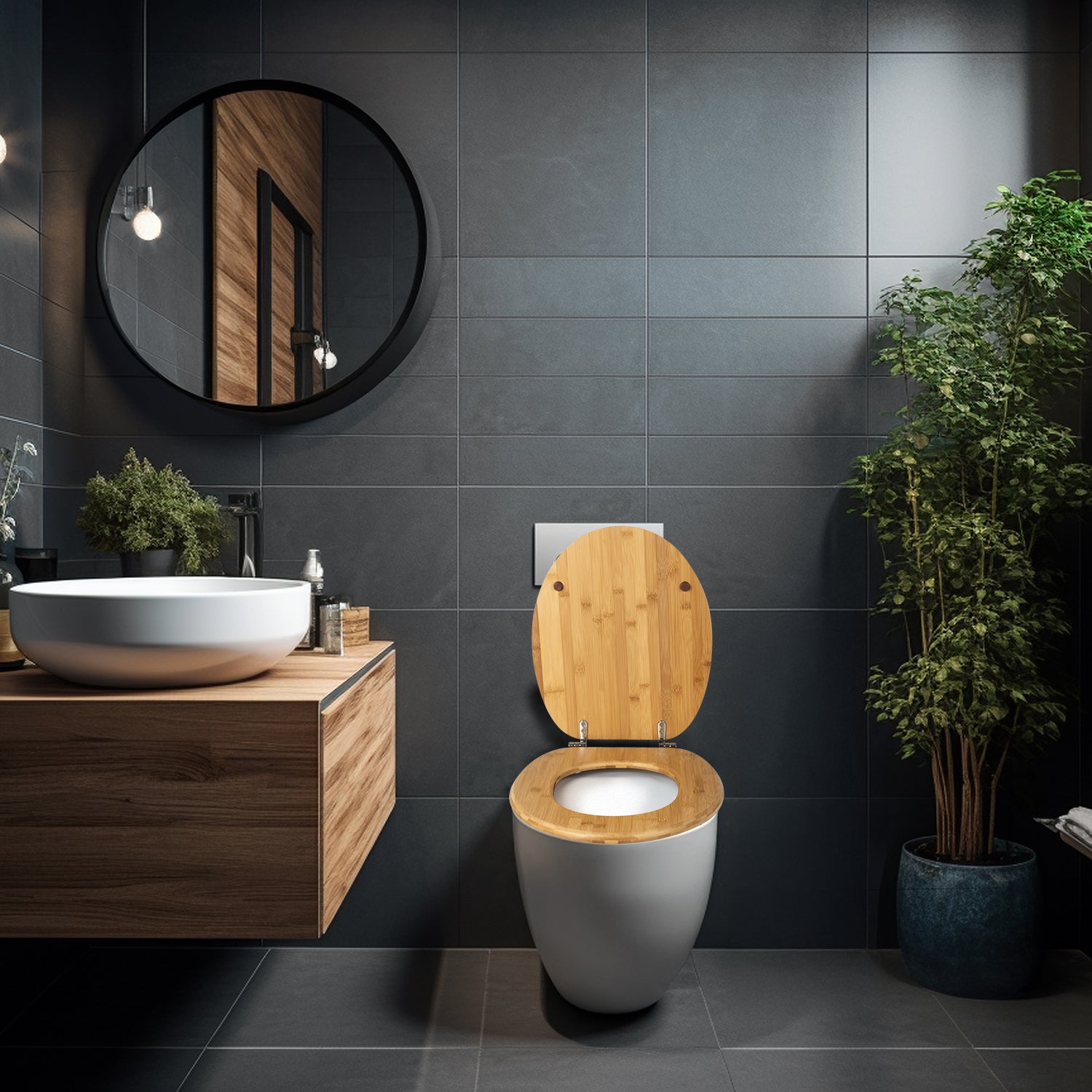 VESTIAMO CASA - Copriwater Universale con Cerniere in Acciaio Inox Linea Bamboo