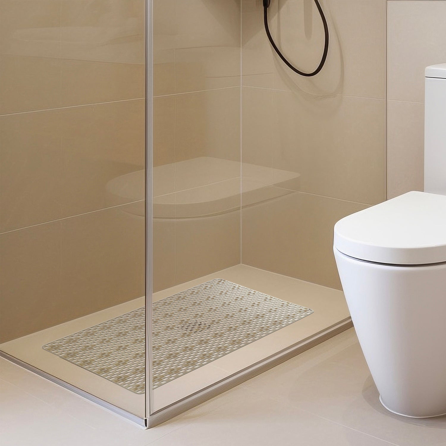 HOMESCAPES Tappetino Da Bagno Antiscivolo Sandwood - 50x80 Cm - Grigio - In Cotone E Microfibra Con Supporto In Lattice - Motivo Geometrico, Lavabile