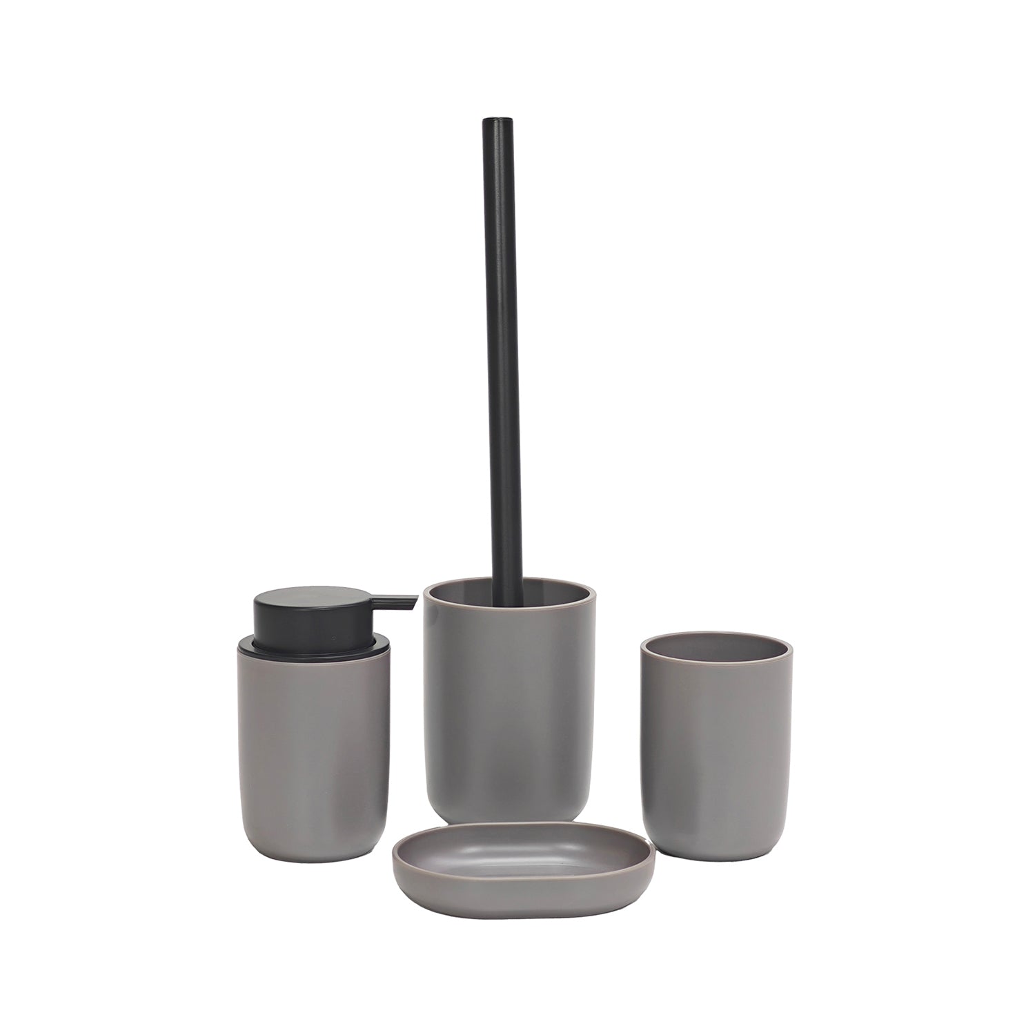 VESTIAMO CASA - Set Bagno 4 Pezzi - Dispenser, Porta Spazzolini, Saponetta e Scopino