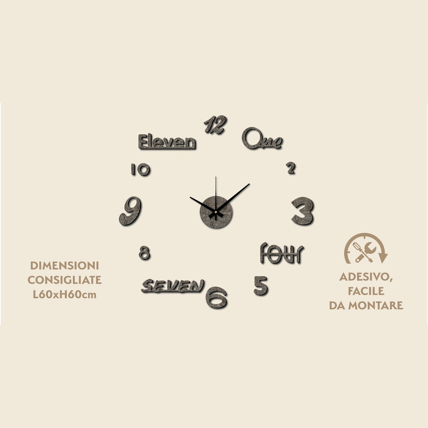 DICTROLUX - Orologio da Parete Adesivo Marble Fai da Te 60x60 cm