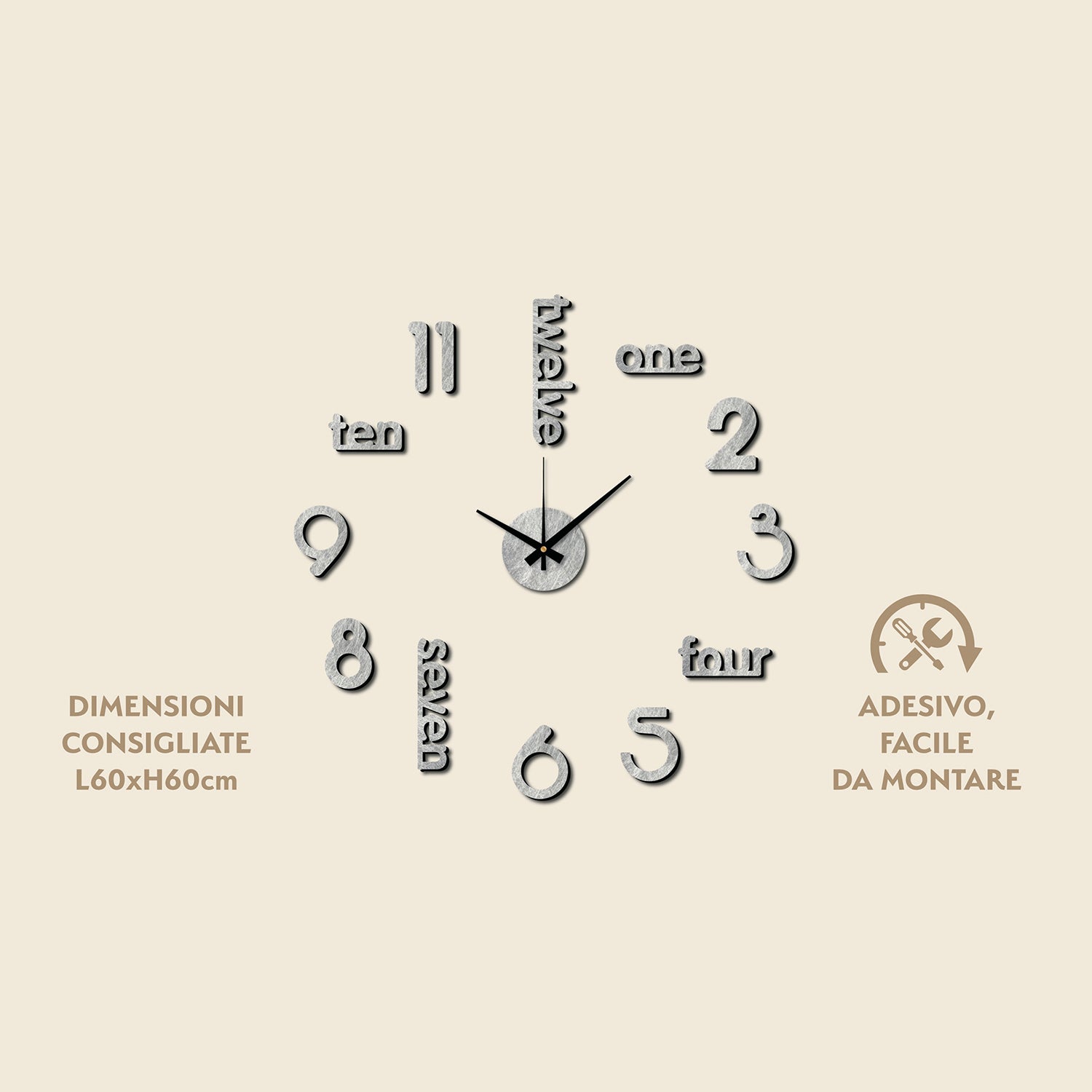 DICTROLUX - Orologio da Parete Adesivo Marble Fai da Te 60x60 cm