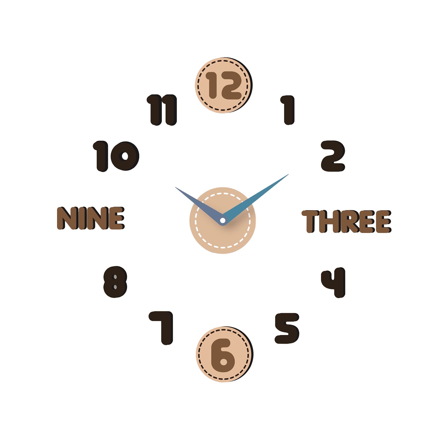 DICTROLUX - Orologio da Parete Adesivo Brown Effetto Legno Fai da Te 60x60 cm
