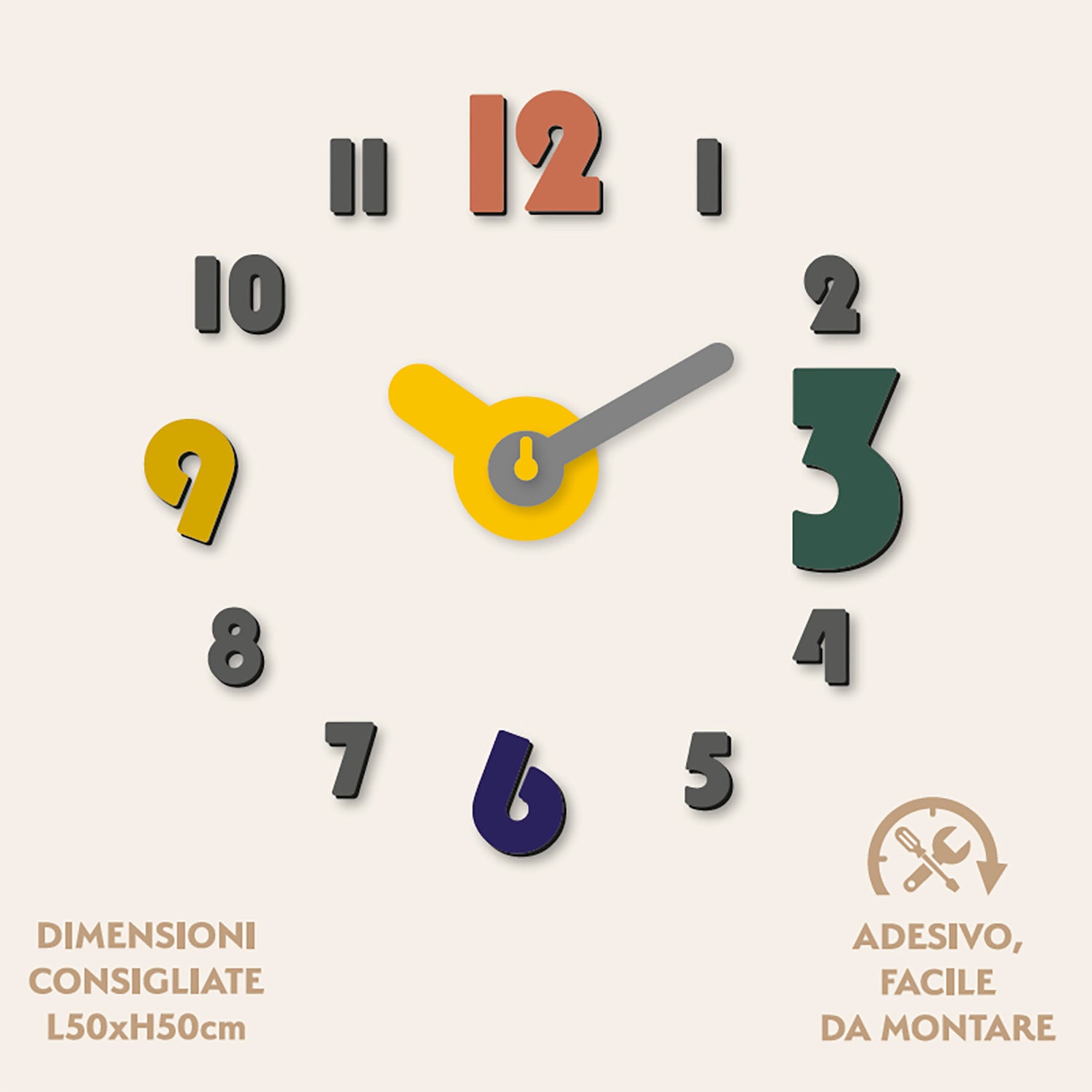 DICTROLUX - Orologio da Parete Adesivo Color - Numeri 3D Moderni