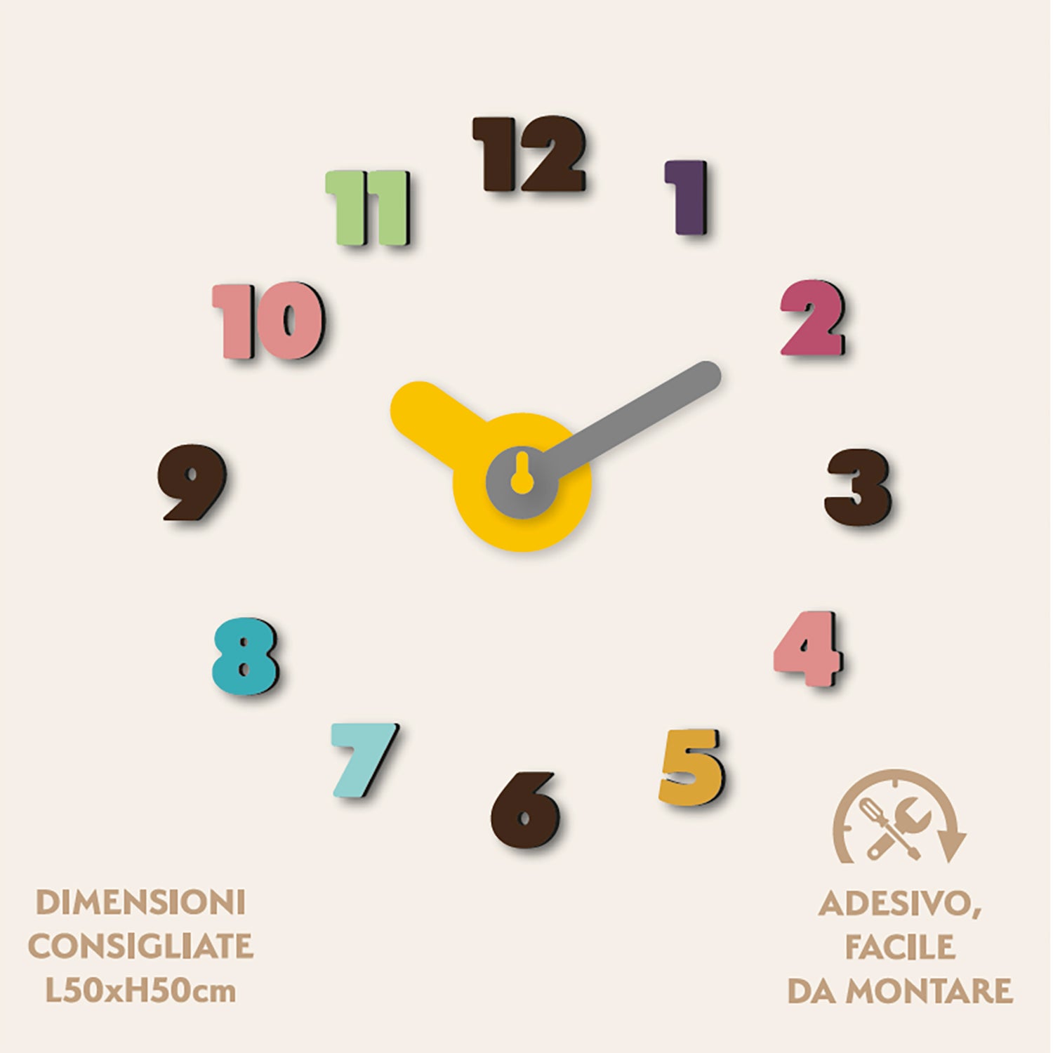 DICTROLUX - Orologio da Parete Adesivo Color - Numeri 3D Moderni