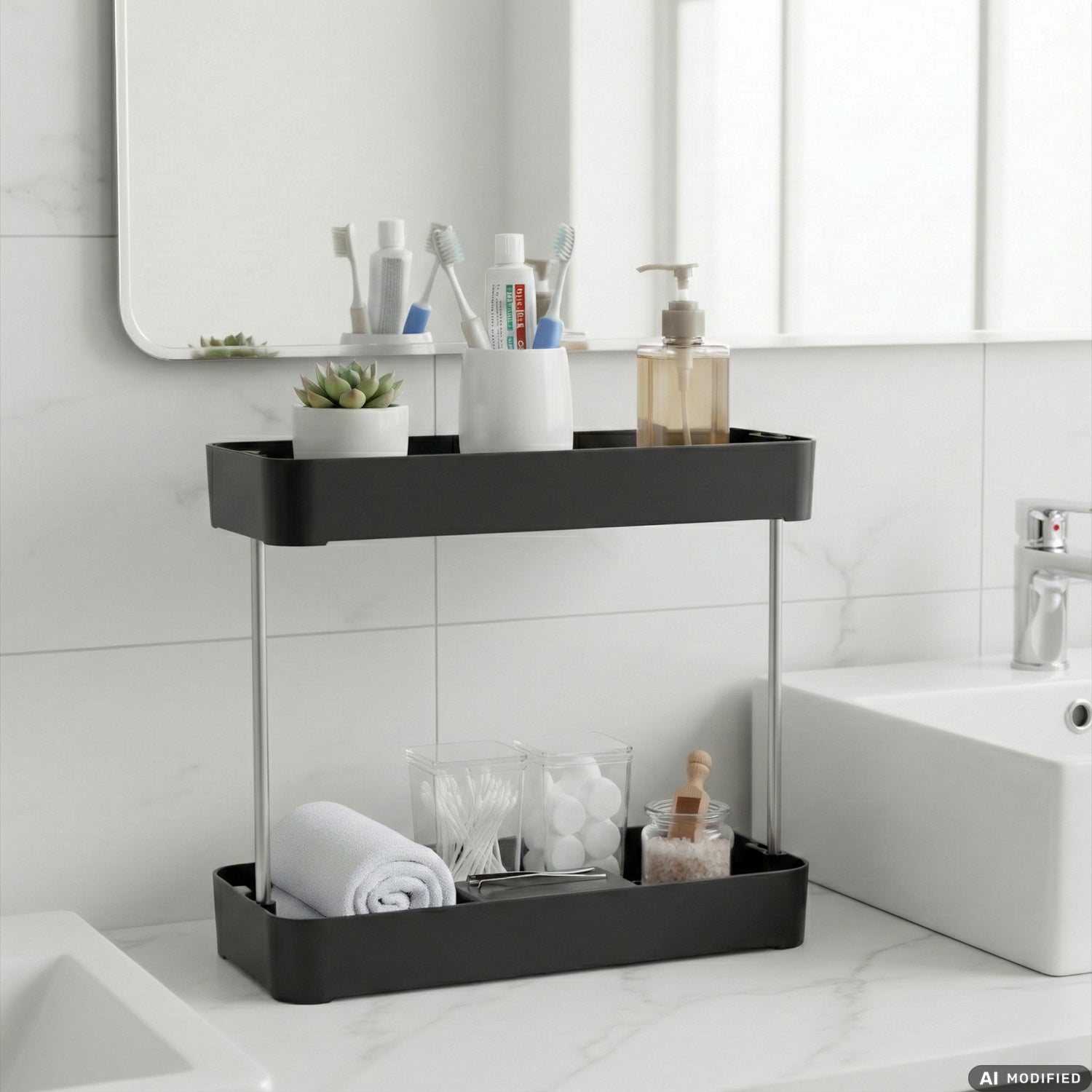 VESTIAMO CASA - Mensola Salvaspazio Noémie 2 a 2 Ripiani in ABS e Acciaio Inox h25x30x10,5 cm