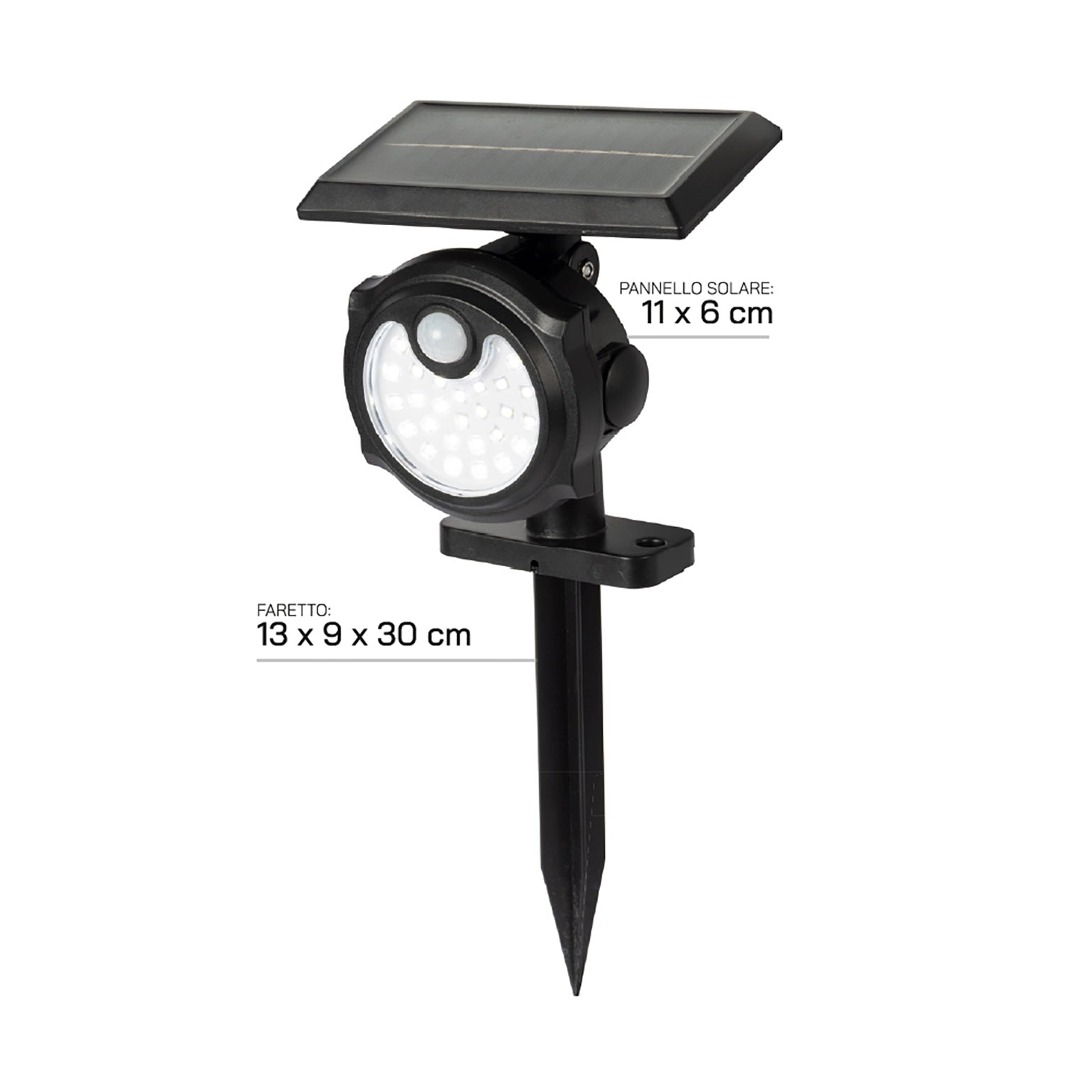 DICTROLUX - Faretto Solare Led da giardino Luce Fredda 5W con Sensore di Movimento