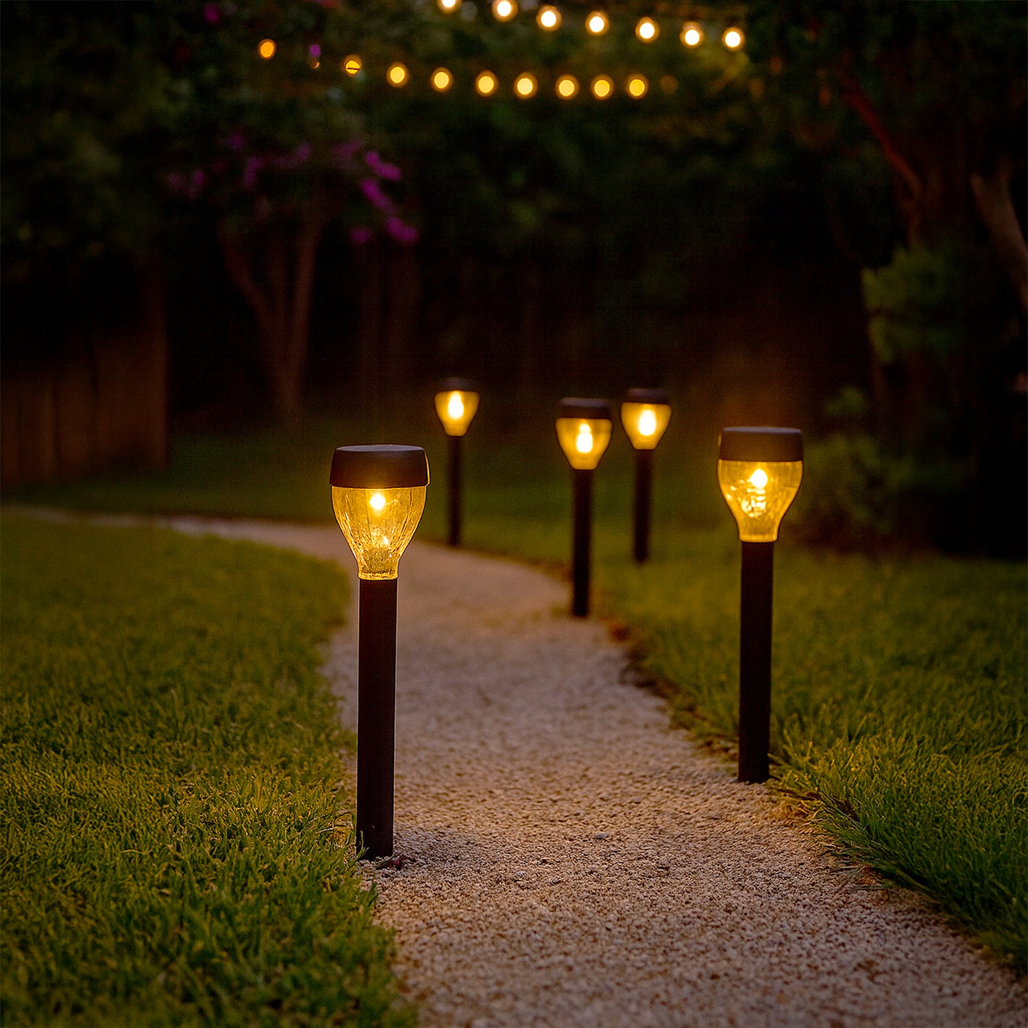 DICTROLUX - Set 5 Lampade Solari LED da Giardino con Picchetto Luce Calda - h32 cm diametro 4,5 cm