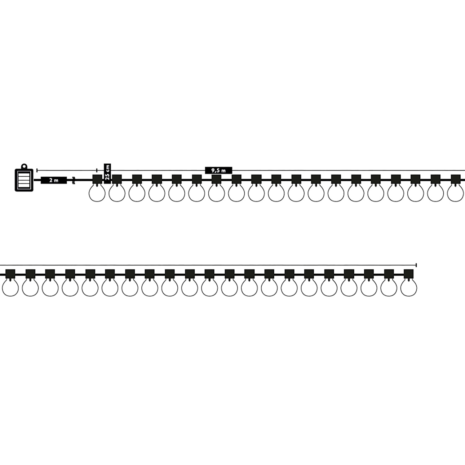 DICTROLUX - Catena Luminosa Solare 40 Lampadine LED Luce Calda da Esterno