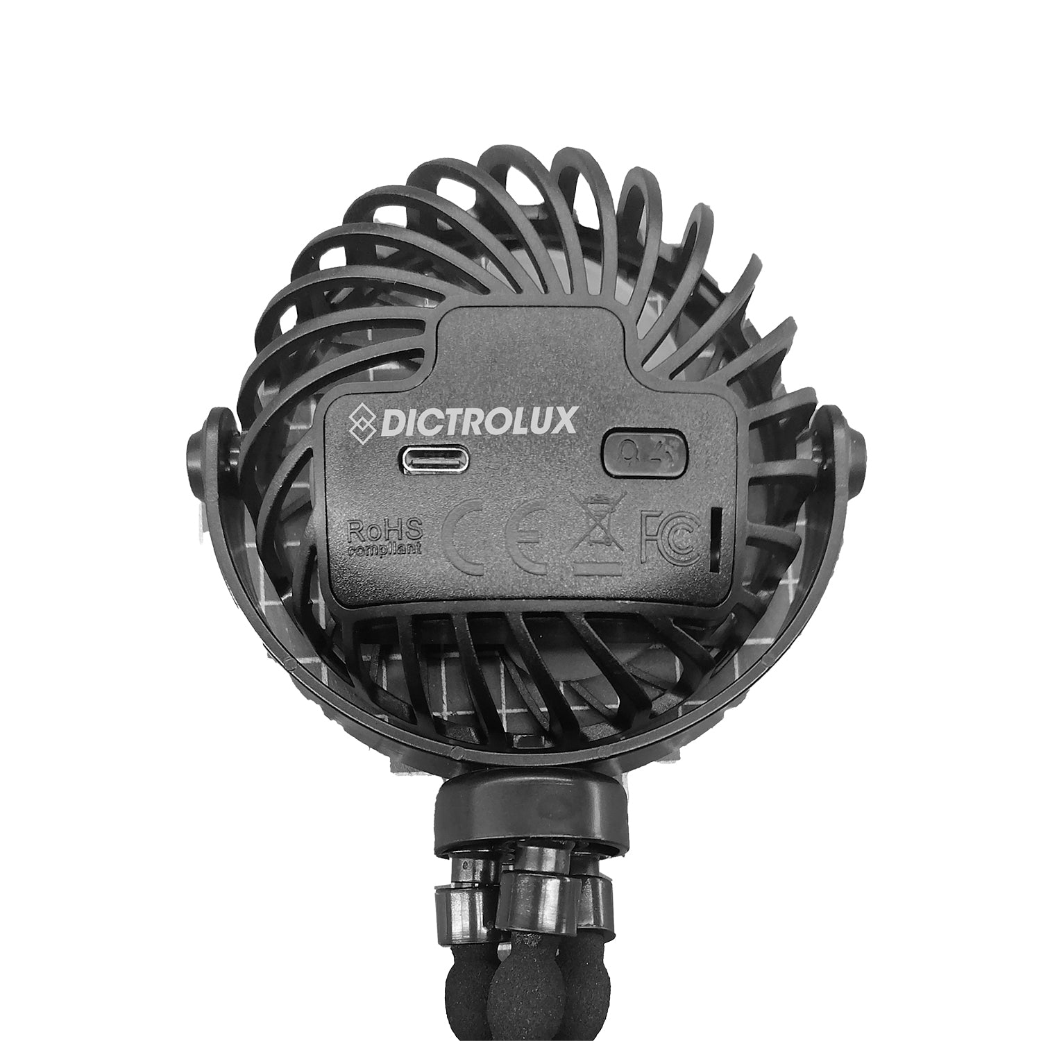 DICTROLUX - Ventilatore Ricaricabile USB da Tavolo e Portatile con Treppiede Flessibile e LED h22,5 cm