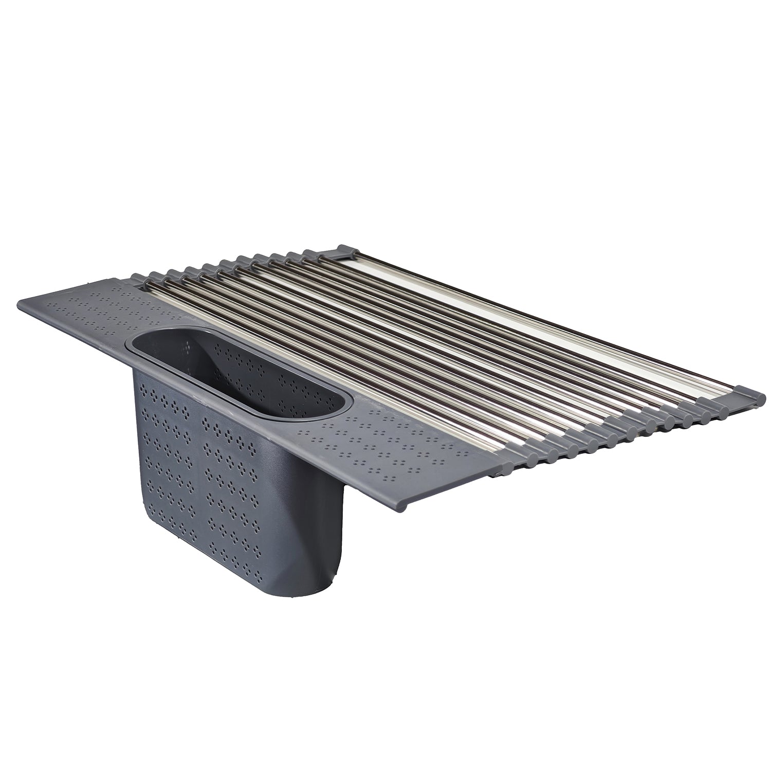 GUSTO CASA - Griglia Asciugatutto Pieghevole in Acciaio Inox con Cestello Scolaposate 44x20 cm