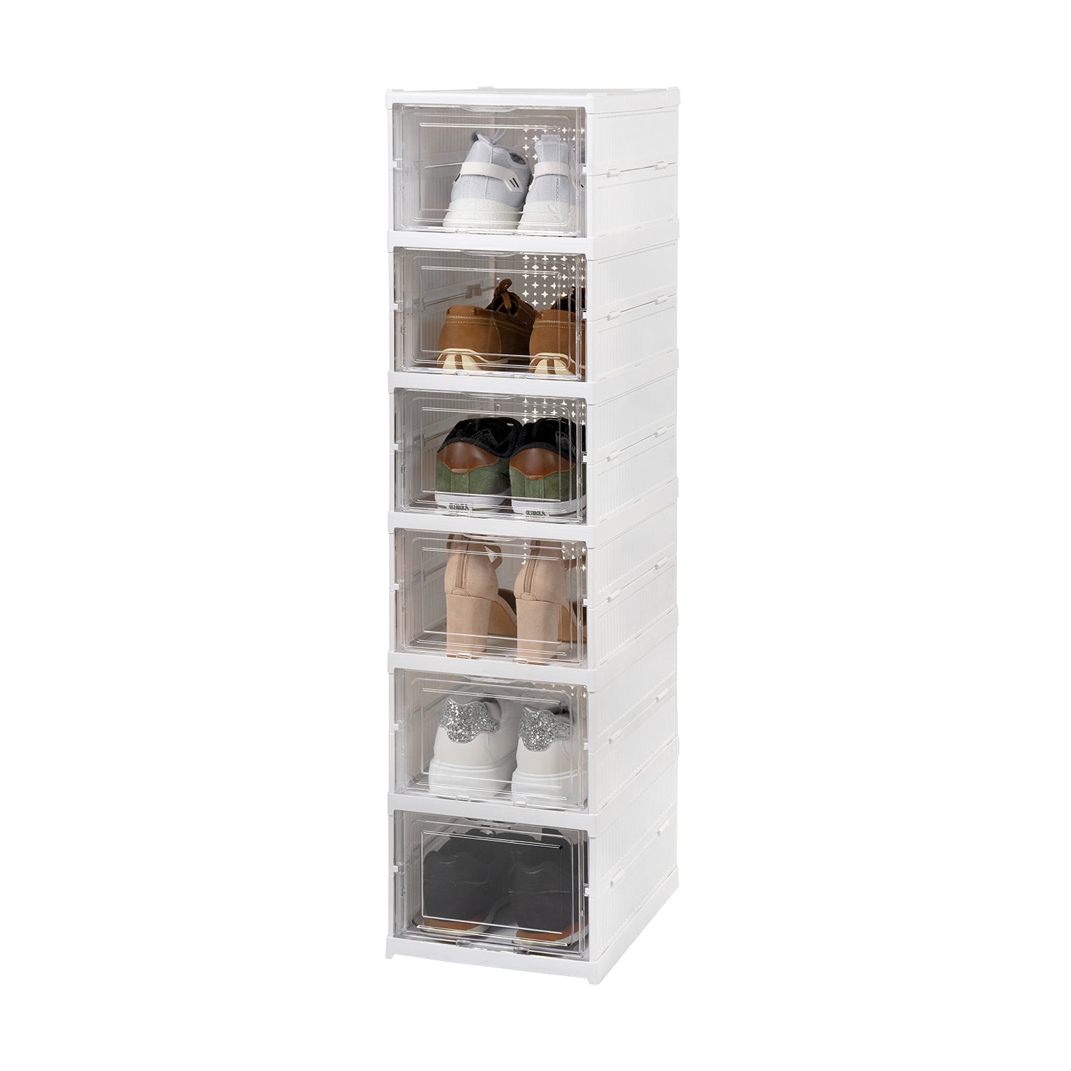 VESTIAMO CASA - Scarpiera Pieghevole Salvaspazio 6 Posti Bianca con Ante Trasparenti - h105x35x26 cm