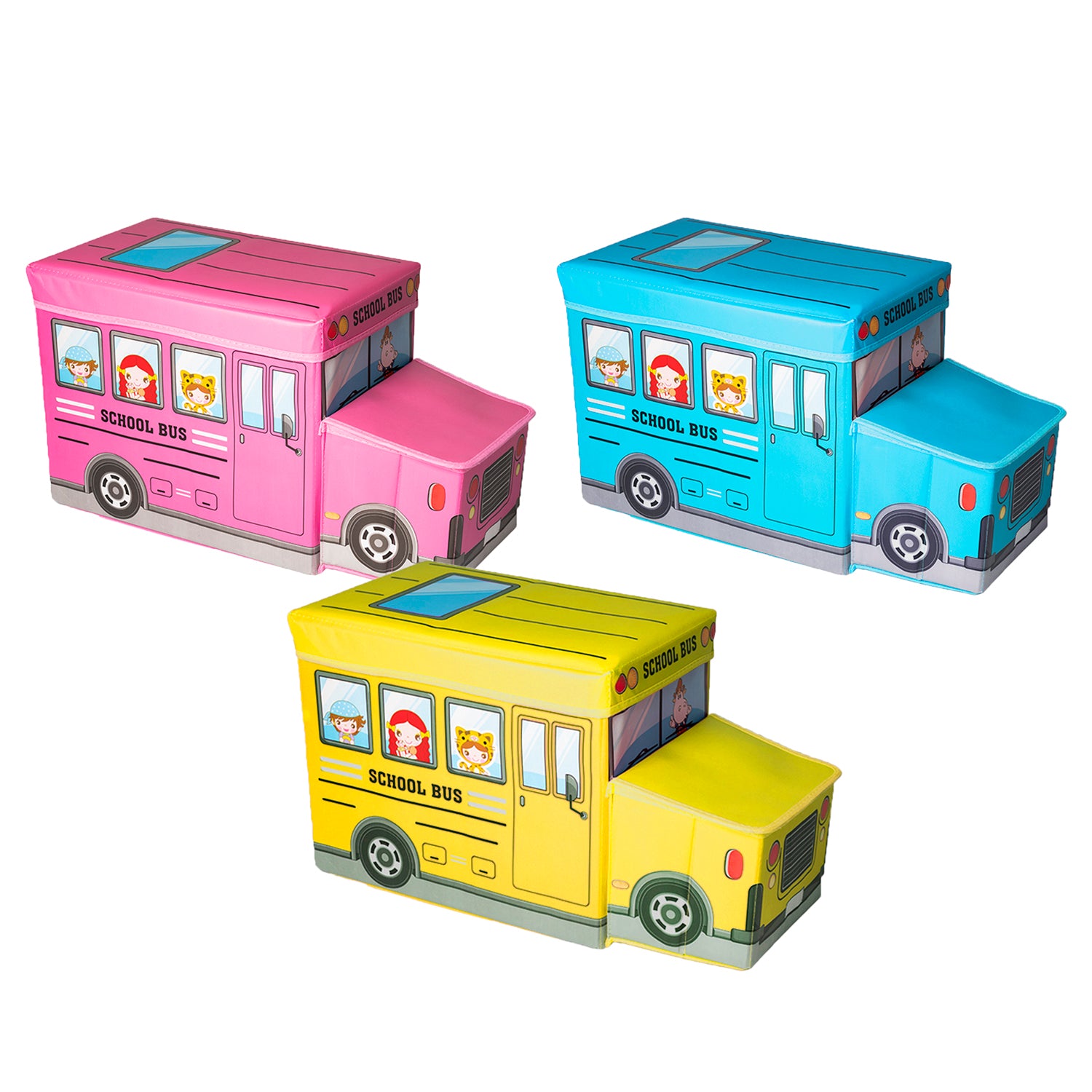 VESTIAMO CASA - Scatola Portaoggetti Salvaspazio a Forma di Scuolabus per Giocattoli Linea Baby Cute