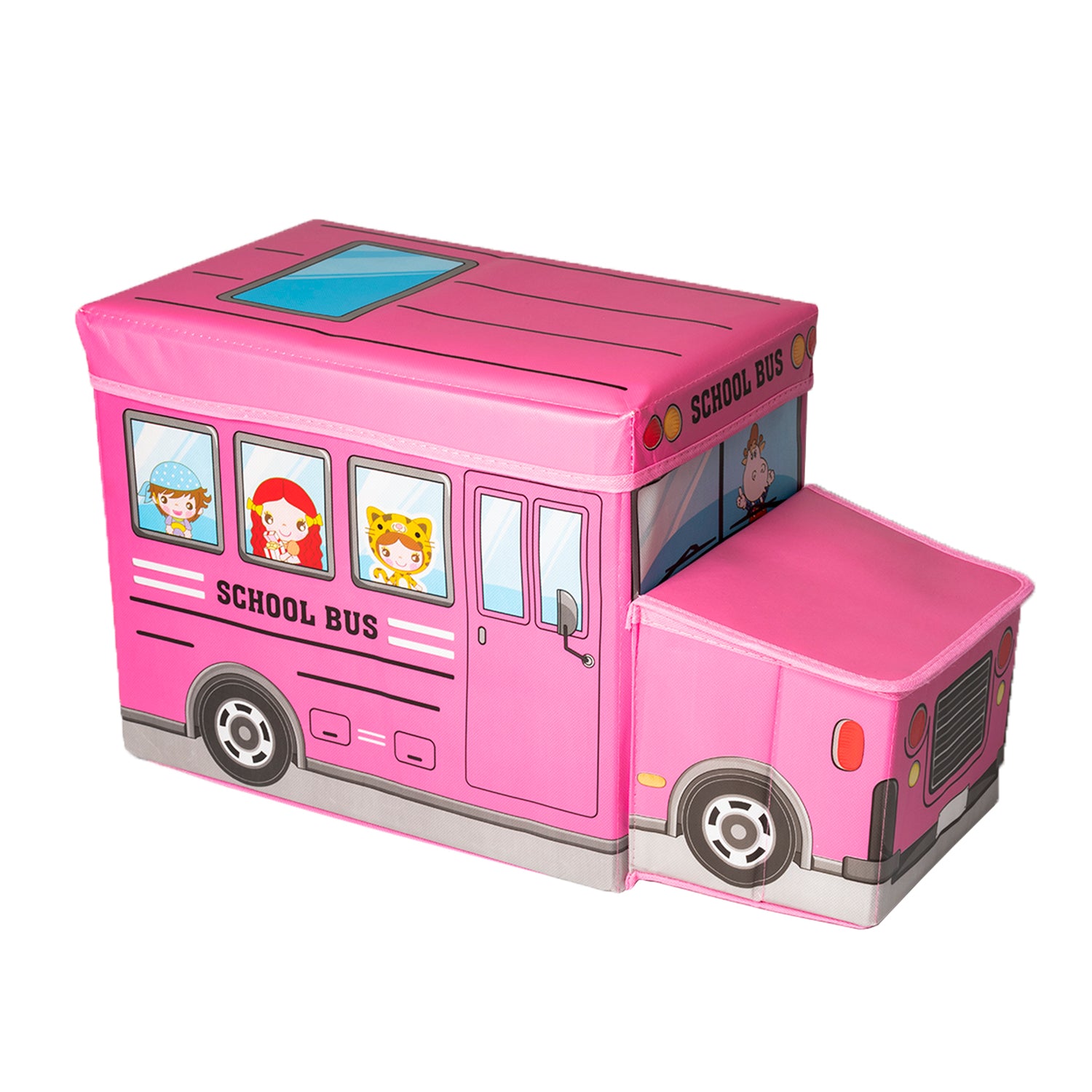 VESTIAMO CASA - Scatola Portaoggetti Salvaspazio a Forma di Scuolabus per Giocattoli Linea Baby Cute