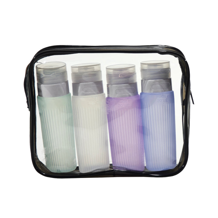 FREE TIME - Contenitori da Viaggio 90ml con Borsetta - set 4 pezzi