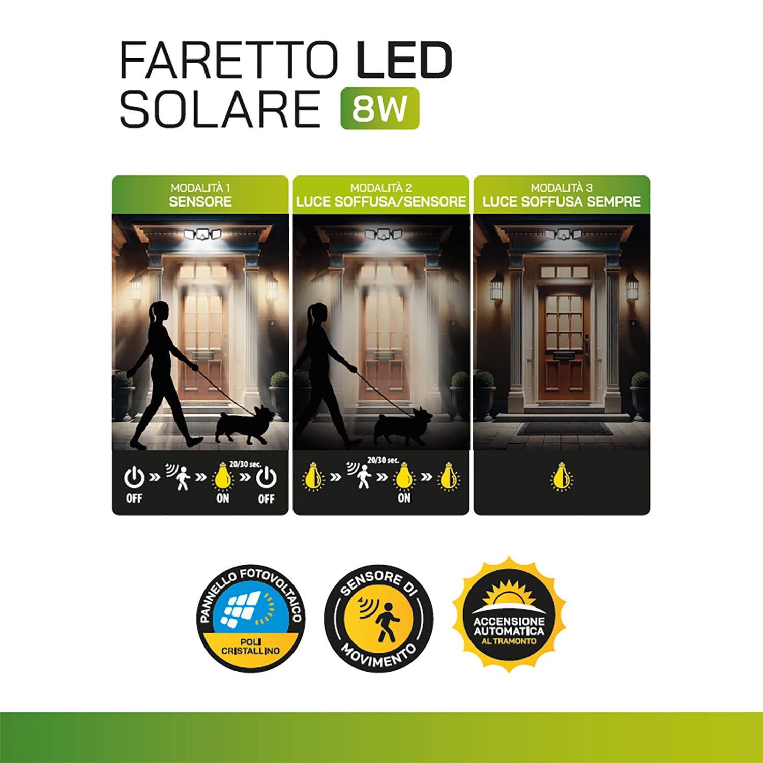 DICTROLUX - Faretto Solare a Led Luce Fredda da esterno 8 Watt