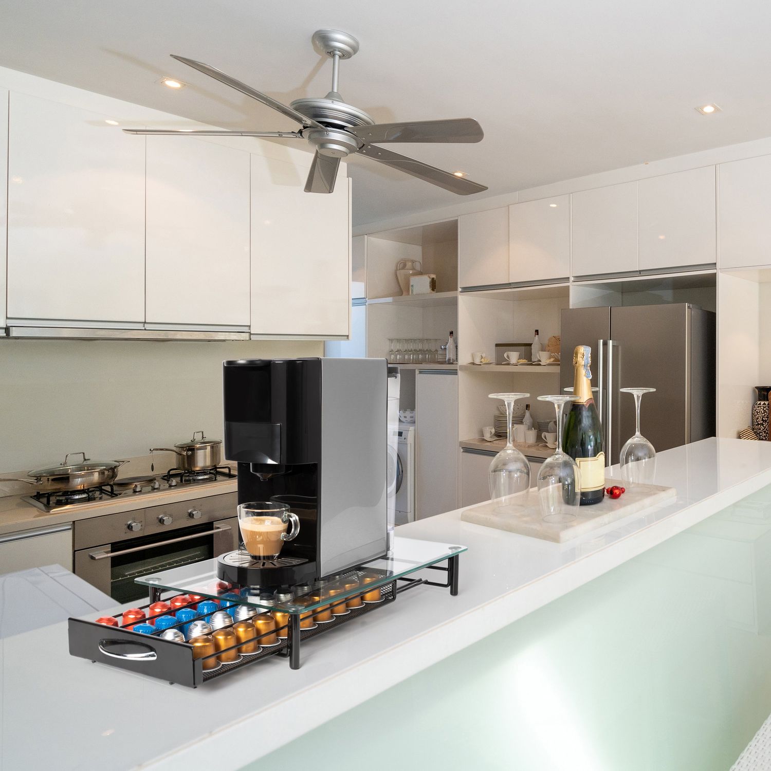 GUSTO CASA - Portacapsule in metallo e vetro 40 posti - h7x40x23,5 cm