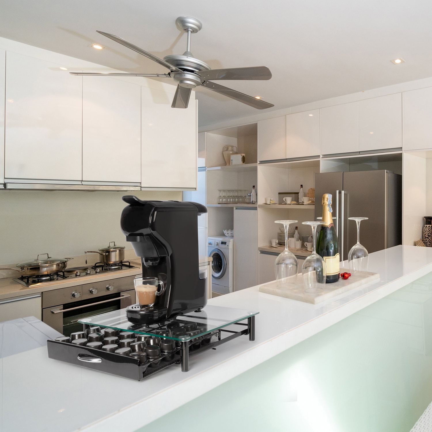 GUSTO CASA - Portacapsule in metallo e vetro 30/72 posti - h8,8x39x34,6 cm