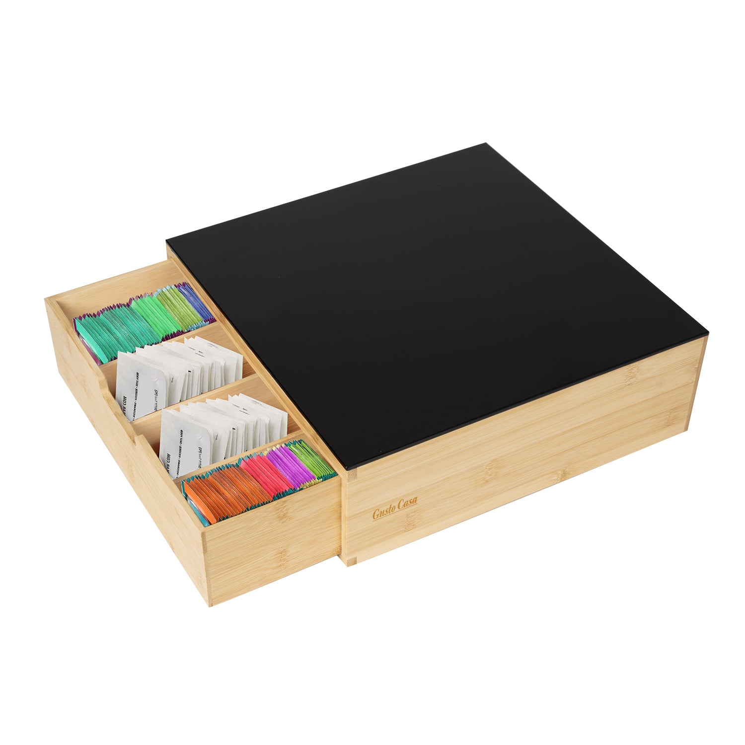 GUSTO CASA - Porta Capsule in Bamboo con Piano in Vetro 3 in 1 Linea Natura - h10x30x30 cm