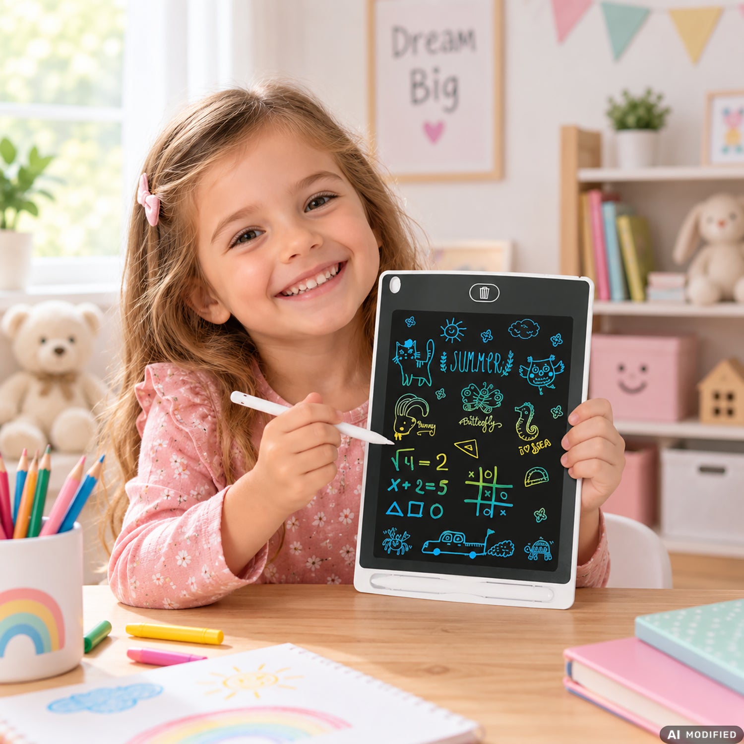 TU GIOCHI - Rainbow Pad Lavagnetta Magica LCD 10 Pollici Multicolore con Penna 3+ Anni