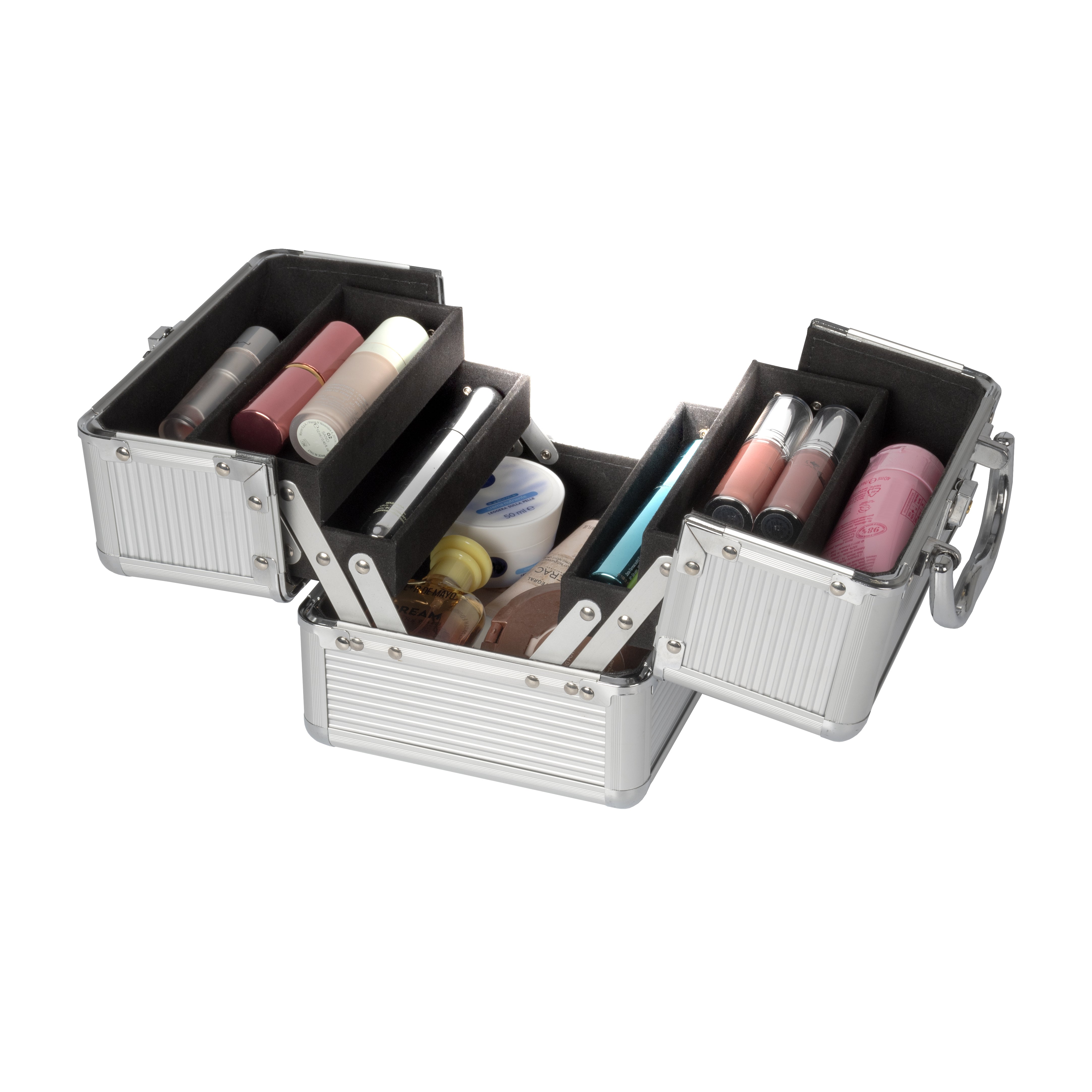 VESTIAMO CASA - Valigetta Porta Cosmetici in alluminio 5 Scomparti - h15x18x15 cm