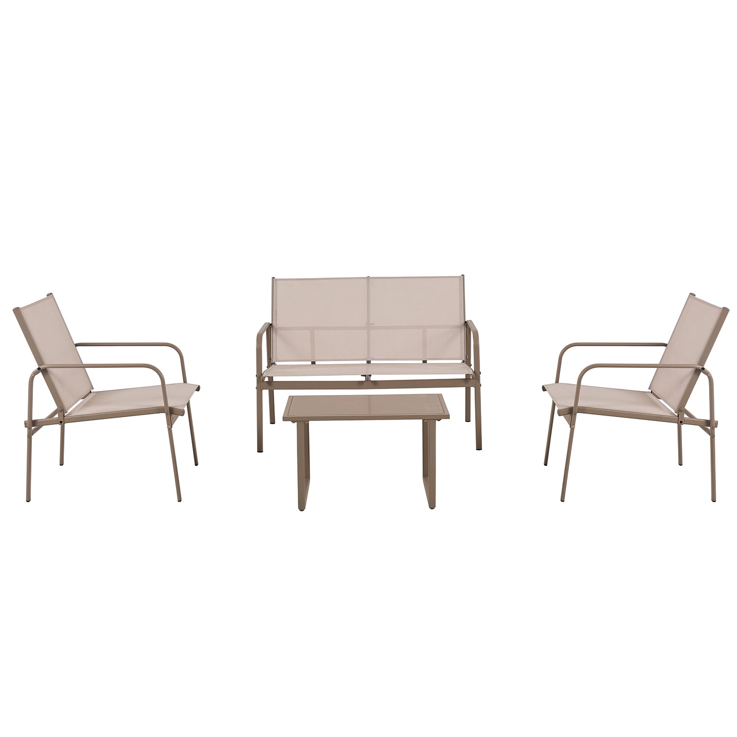 VESTIAMO CASA GIARDINO - Set da giardino 4 pezzi Struttura in Acciaio Tortora, braccioli e Top in Vetro
