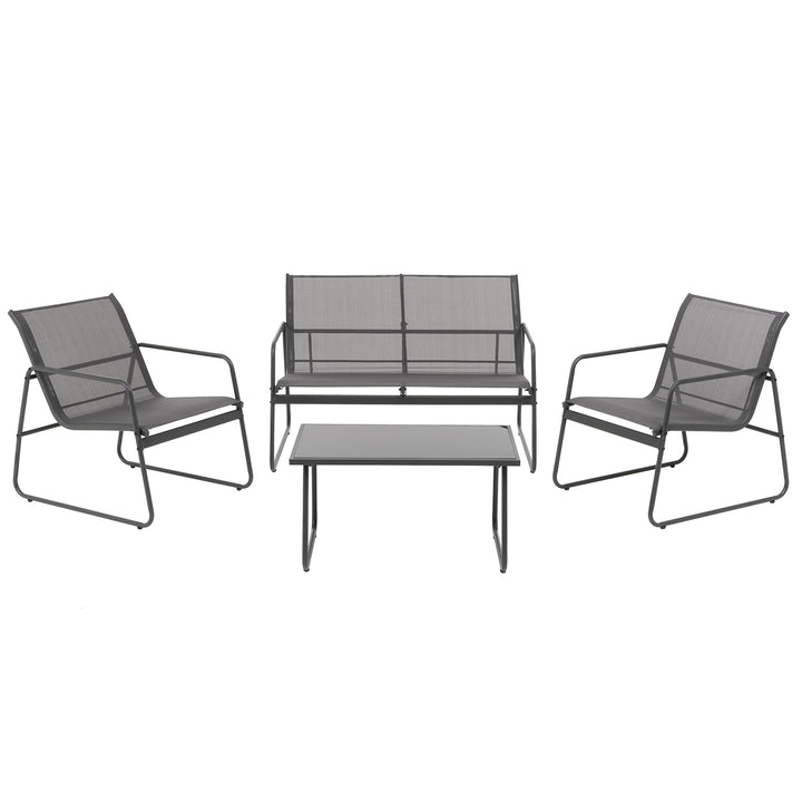 VESTIAMO CASA GIARDINO - Set da giardino 4 pezzi struttura in acciaio Antracite e Tessuto Antracite - Formato da 1 panchina, 2 poltrone e 1 tavolino