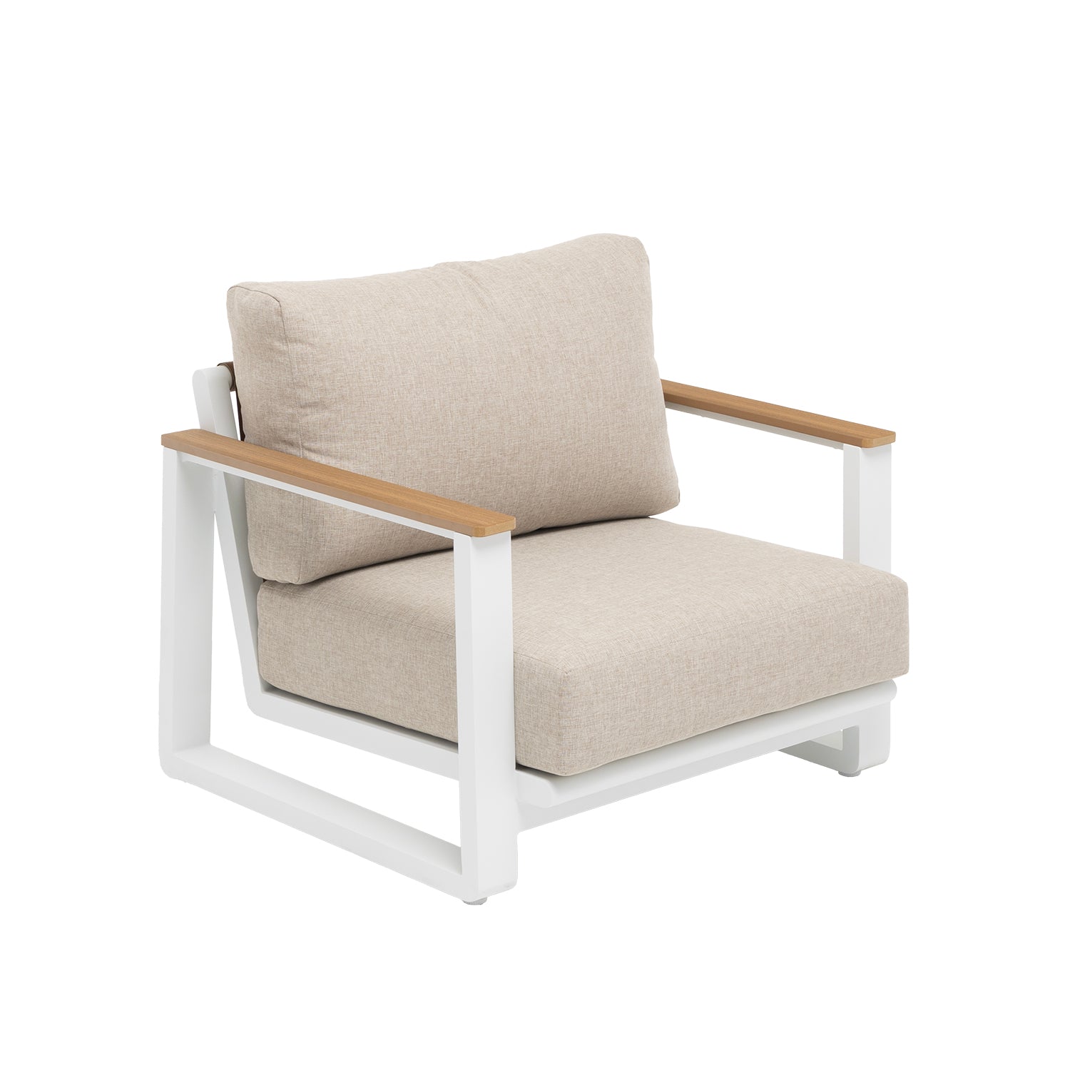 VESTIAMO CASA GIARDINO - Set da giardino 4 pezzi Struttura in Alluminio Bianco, braccioli in Polywood e cuscini Beige