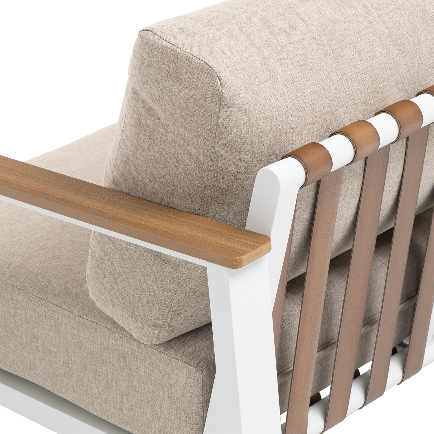 VESTIAMO CASA GIARDINO - Set da giardino 4 pezzi Struttura in Alluminio Bianco, braccioli in Polywood e cuscini Beige