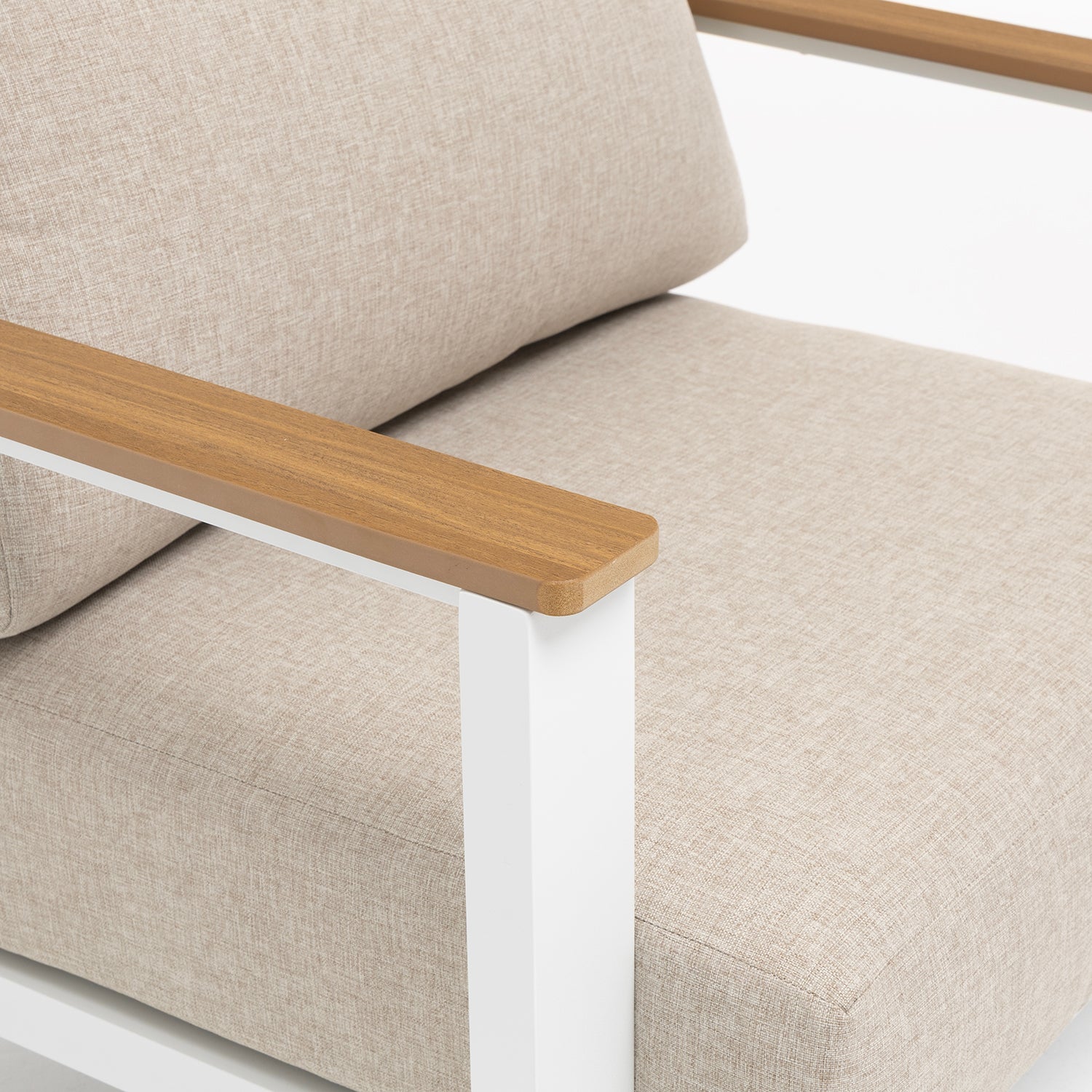 VESTIAMO CASA GIARDINO - Set da giardino 4 pezzi Struttura in Alluminio Bianco, braccioli in Polywood e cuscini Beige