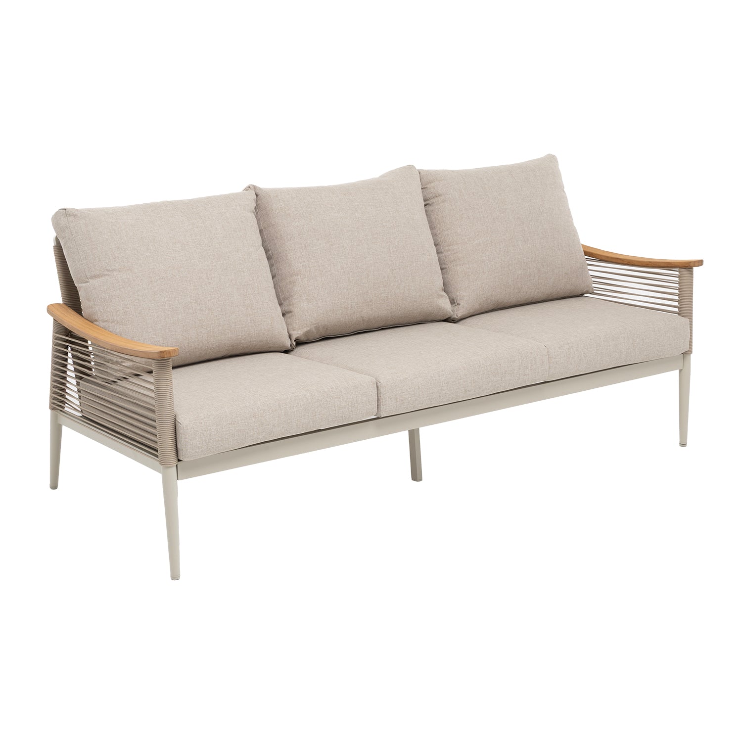 VESTIAMO CASA GIARDINO - Set da giardino 5 pezzi Struttura in Alluminio Tortora, braccioli in Legno di Teak e cuscini Beige