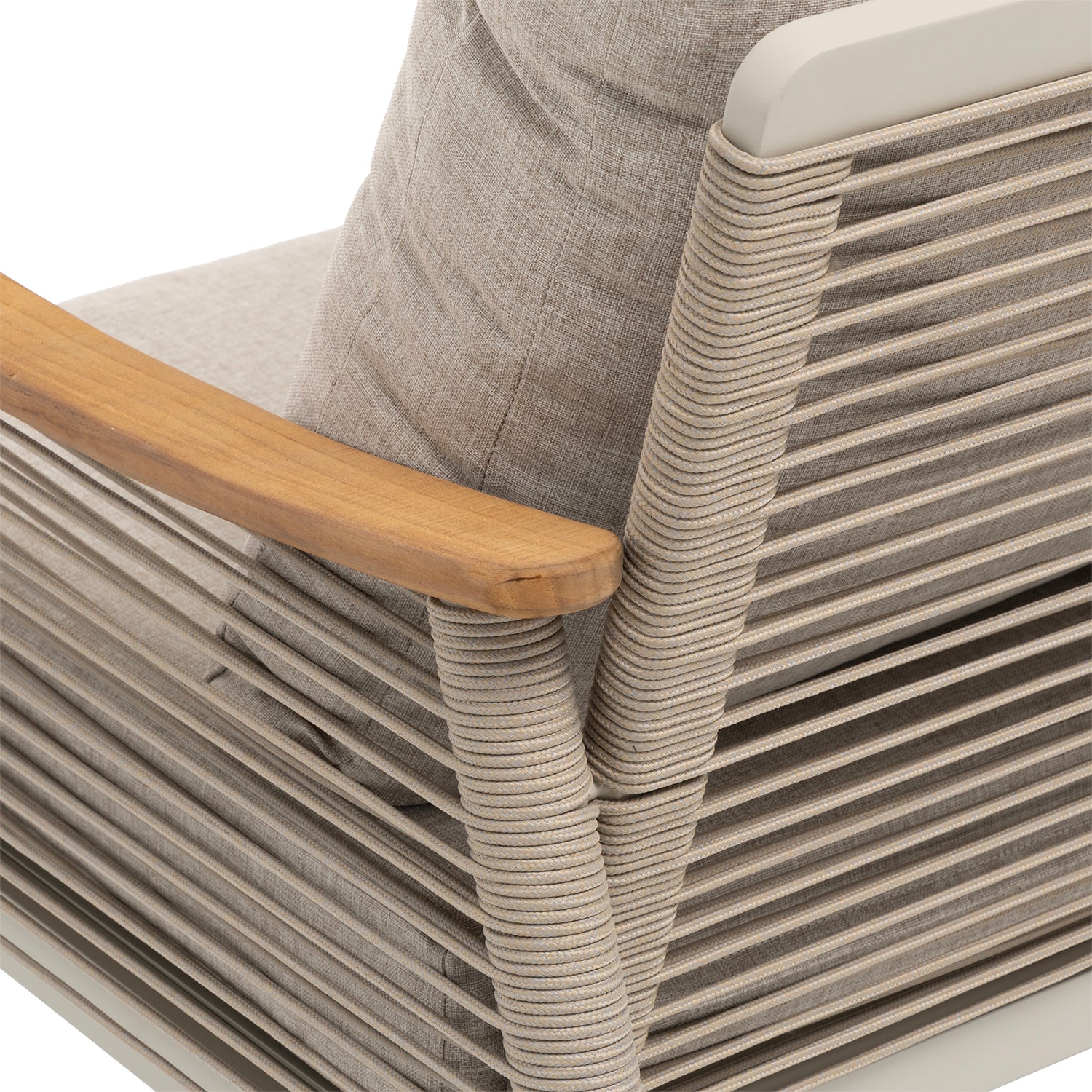 VESTIAMO CASA GIARDINO - Set da giardino 5 pezzi Struttura in Alluminio Tortora, braccioli in Legno di Teak e cuscini Beige