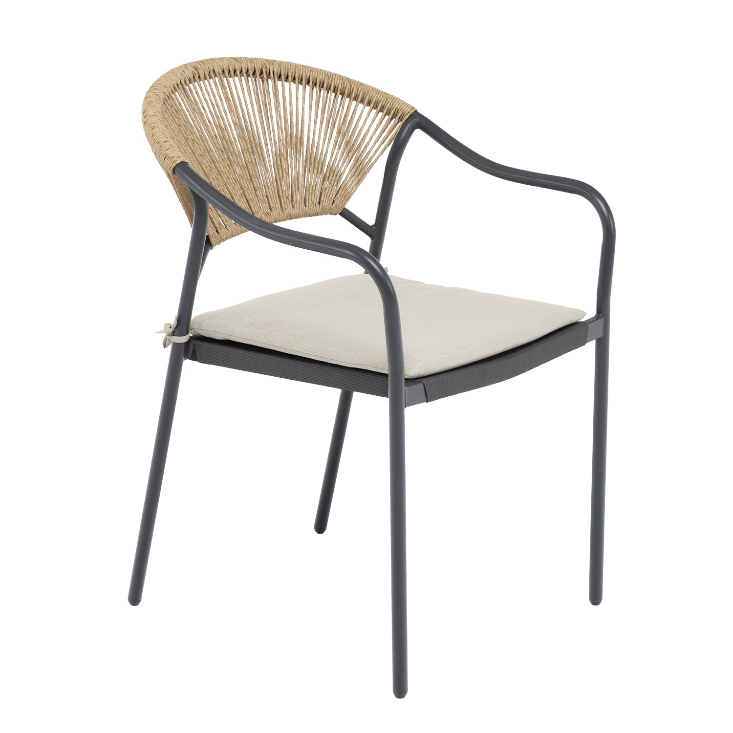 VESTIAMO CASA GIARDINO - Set da giardino 7 pezzi Tavolo con 6 Sedie struttura in Acciaio Antracite, braccioli con cuscini inclusi e Top in Polywood