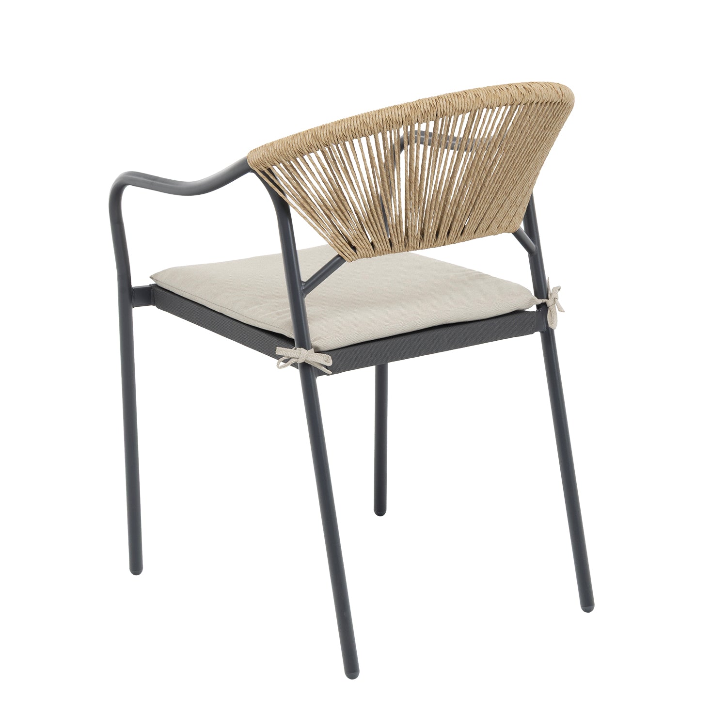 VESTIAMO CASA GIARDINO - Set da giardino 7 pezzi Tavolo con 6 Sedie struttura in Acciaio Antracite, braccioli con cuscini inclusi e Top in Polywood