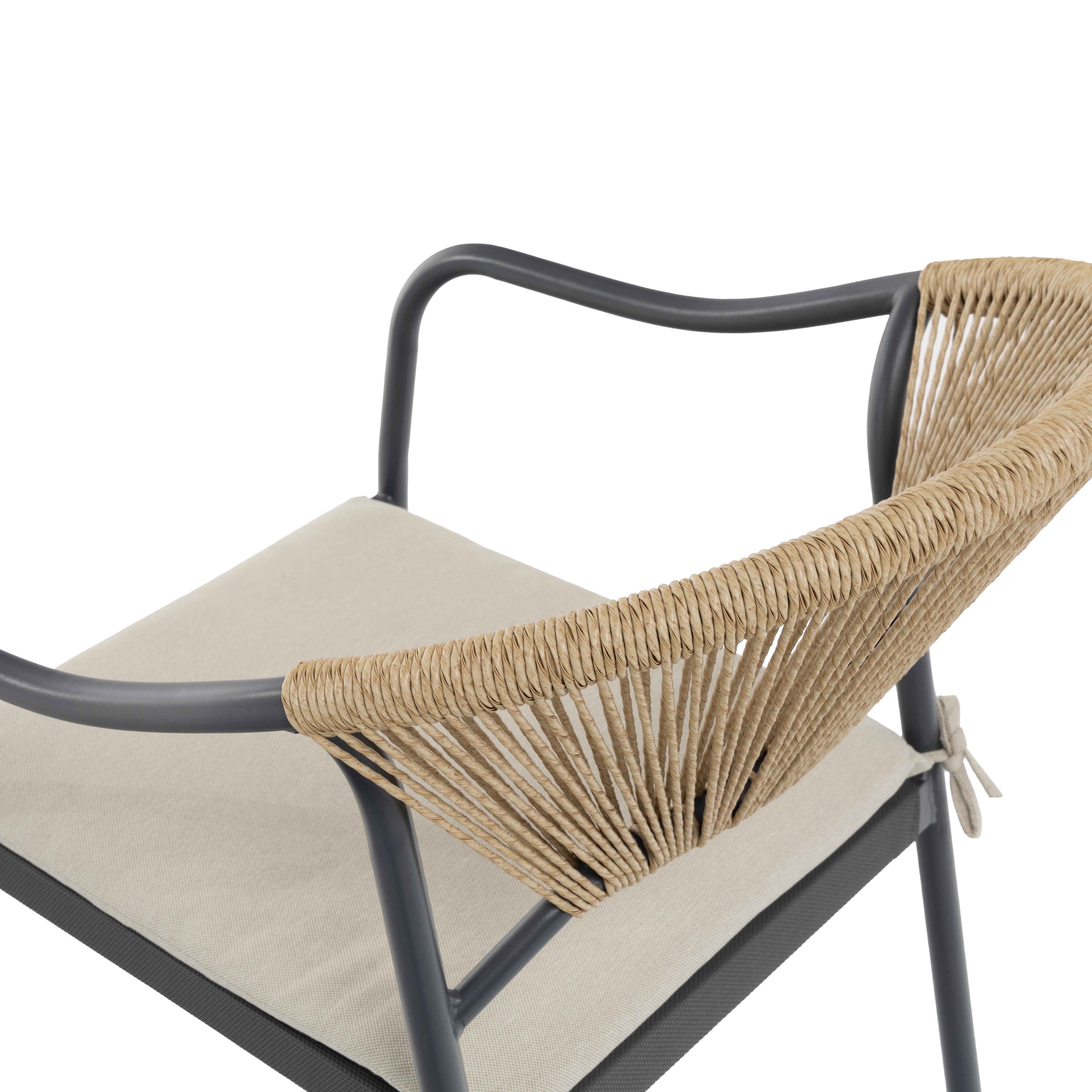 VESTIAMO CASA GIARDINO - Set da giardino 7 pezzi Tavolo con 6 Sedie struttura in Acciaio Antracite, braccioli con cuscini inclusi e Top in Polywood