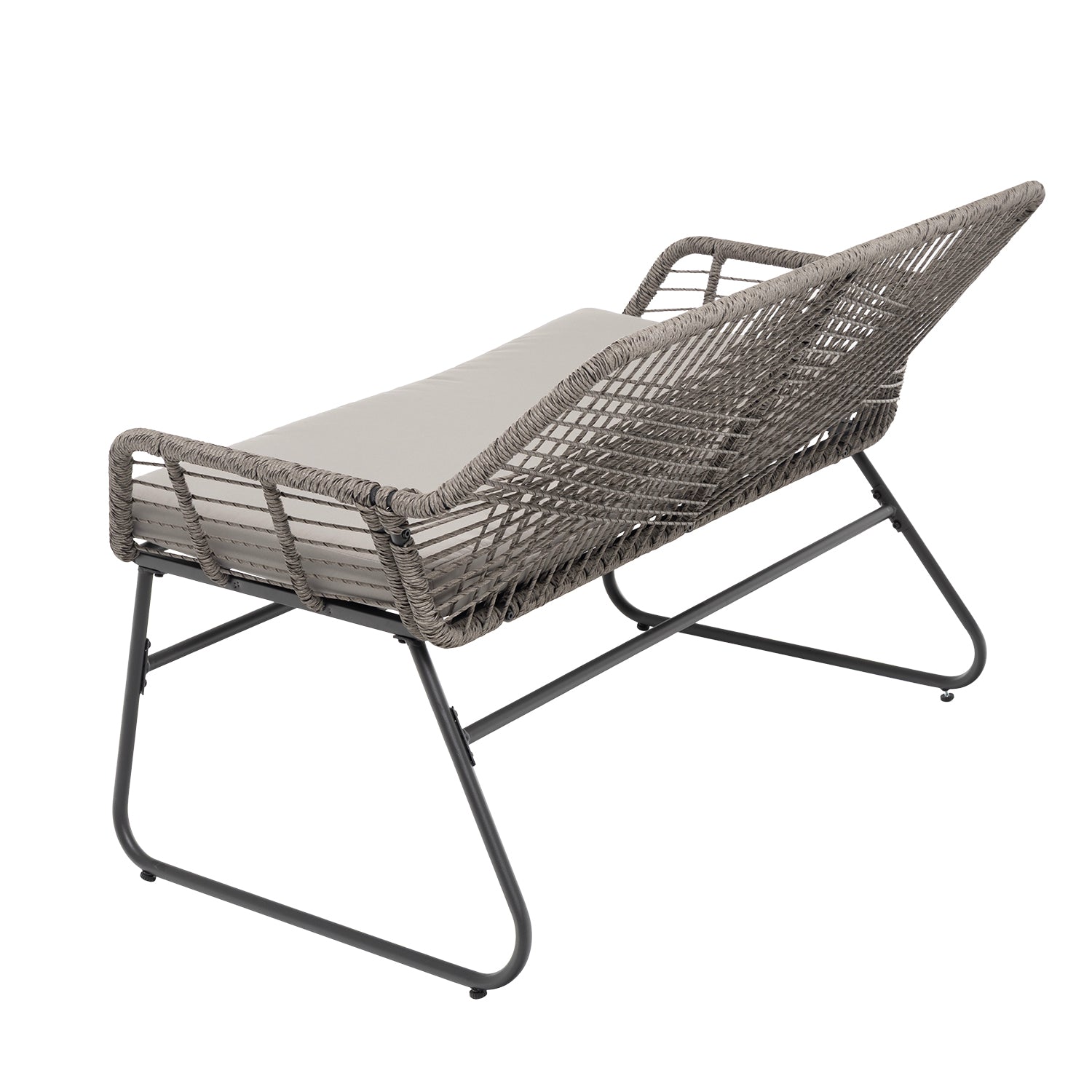 VESTIAMO CASA GIARDINO - Set da giardino 4 pezzi Struttura in Acciaio, con Intreccio in fibra sintetica effetto rattan Grigio e Top in Vetro, cuscini inclusi