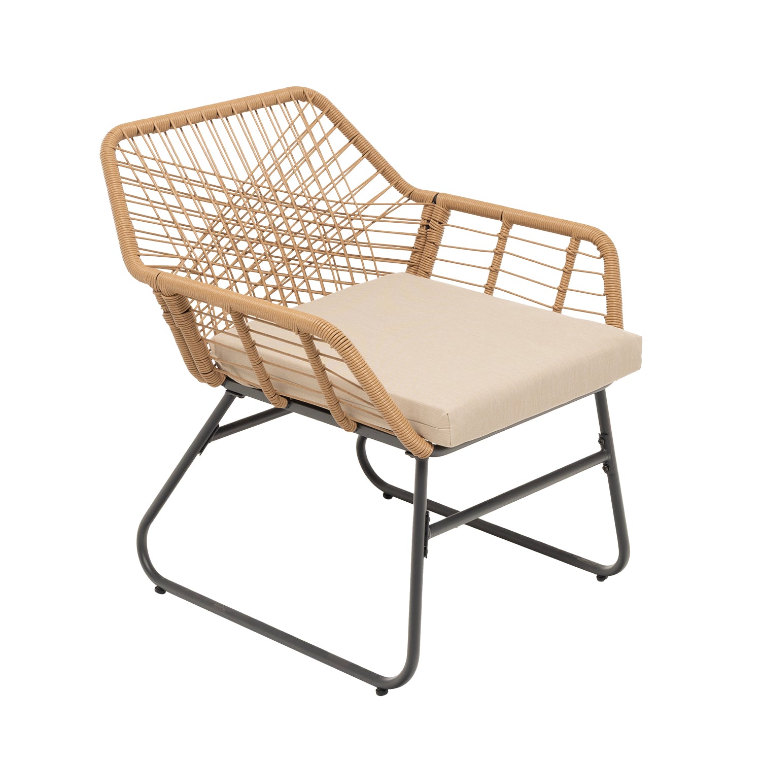 VESTIAMO CASA GIARDINO - Set da giardino 4 pezzi Struttura in Acciaio, con Intreccio in fibra sintetica effetto rattan Beige e Top in Vetro, cuscini inclusi